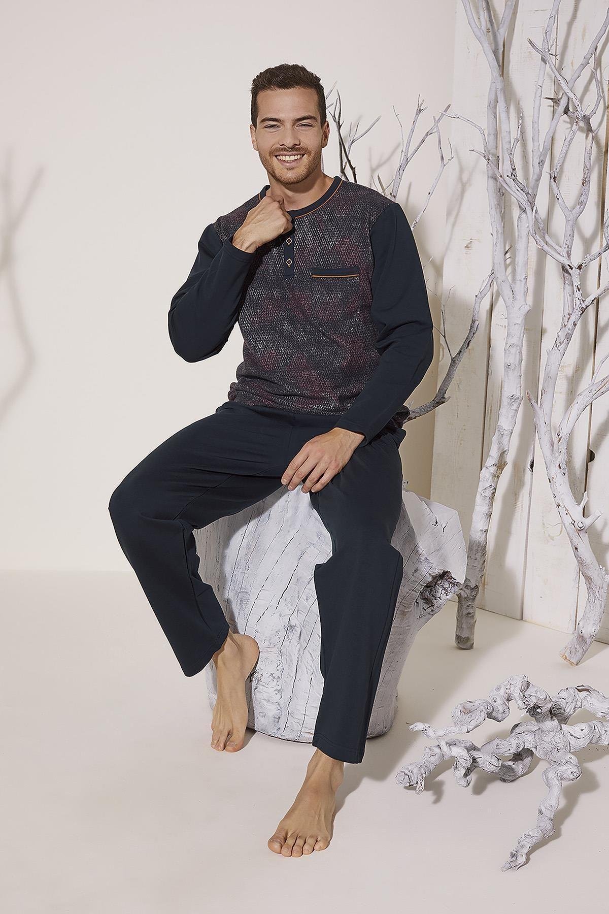 8026 Erkek Yaka Reçme Pijama Takım