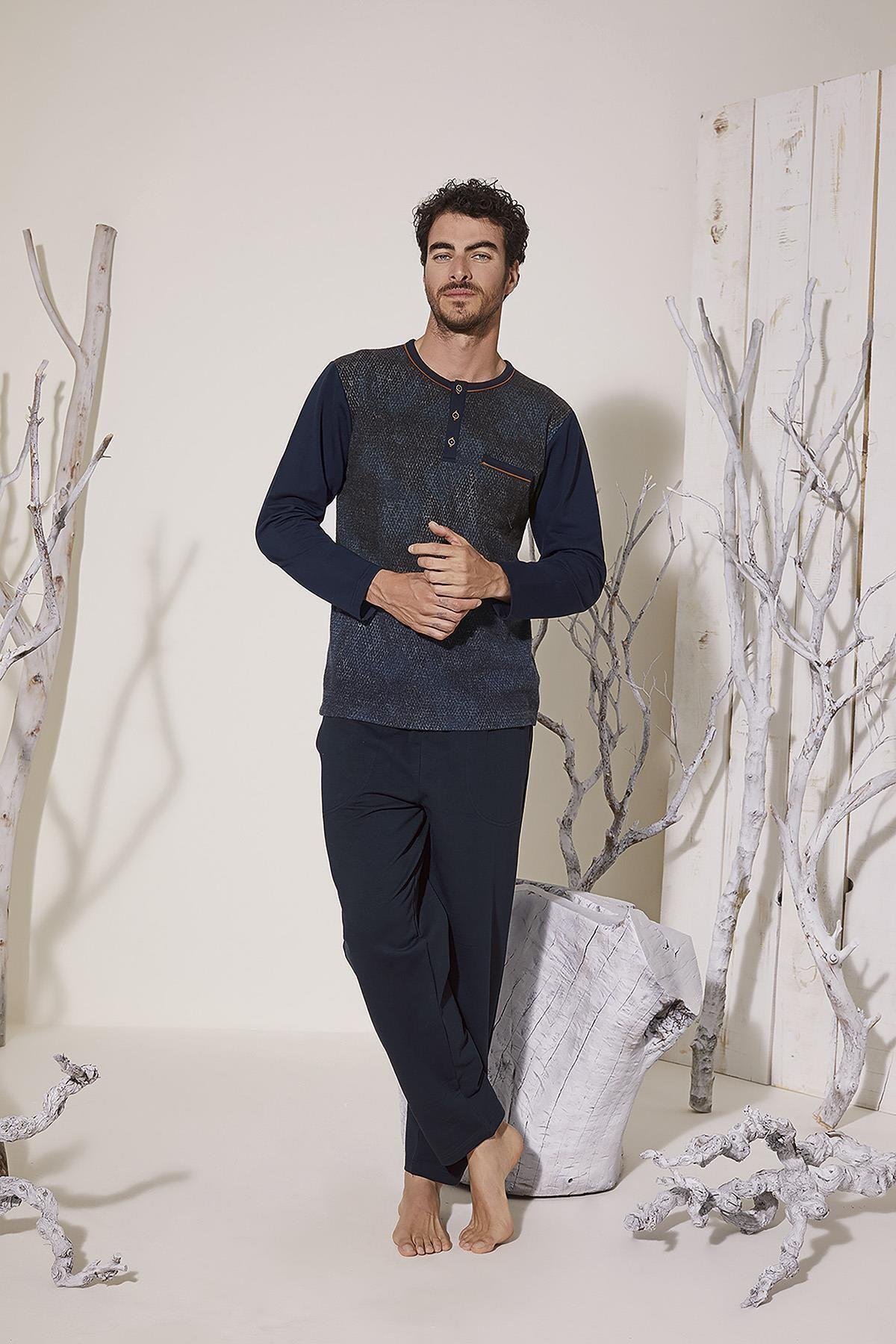 8026 Erkek Yaka Reçme Pijama Takım