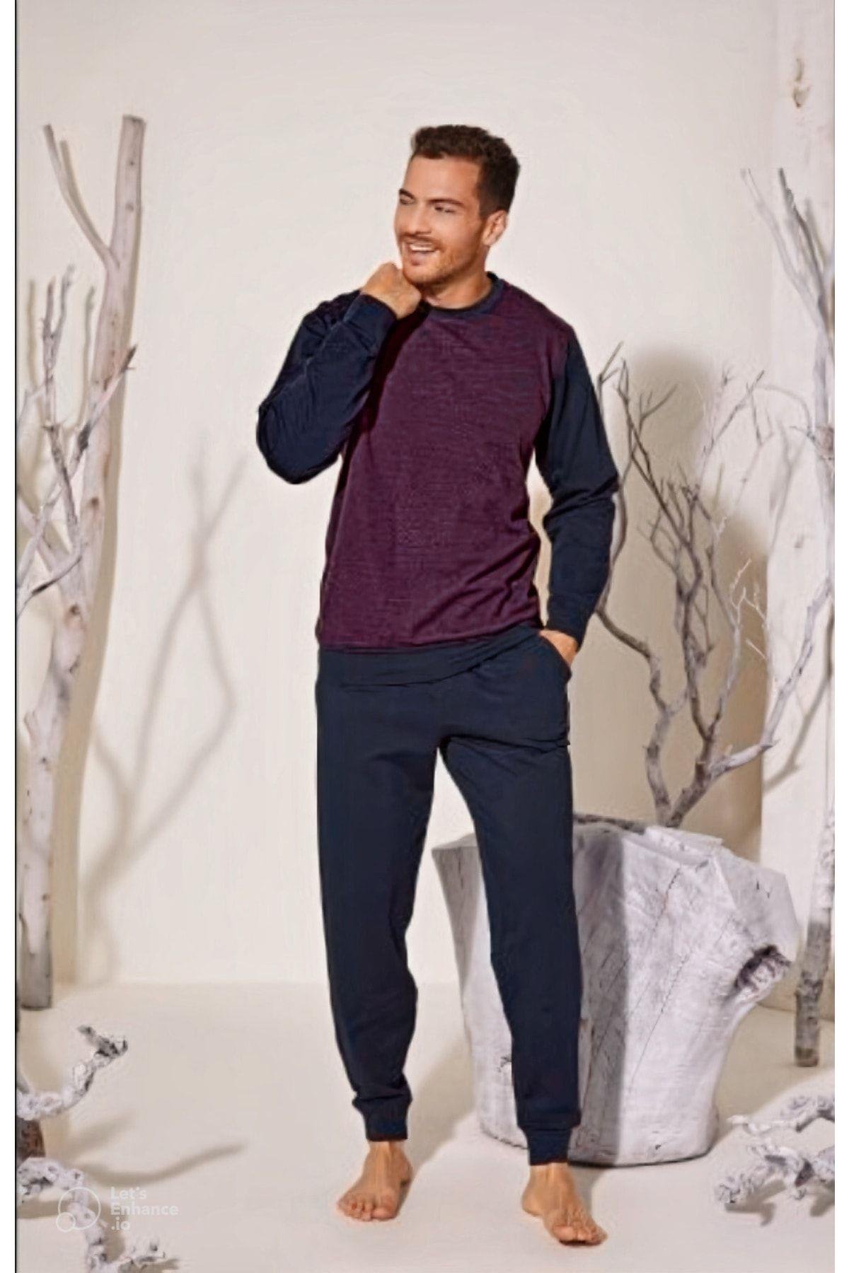 8030 Uzun Kollu Erkek Pijama Takımı Bordo
