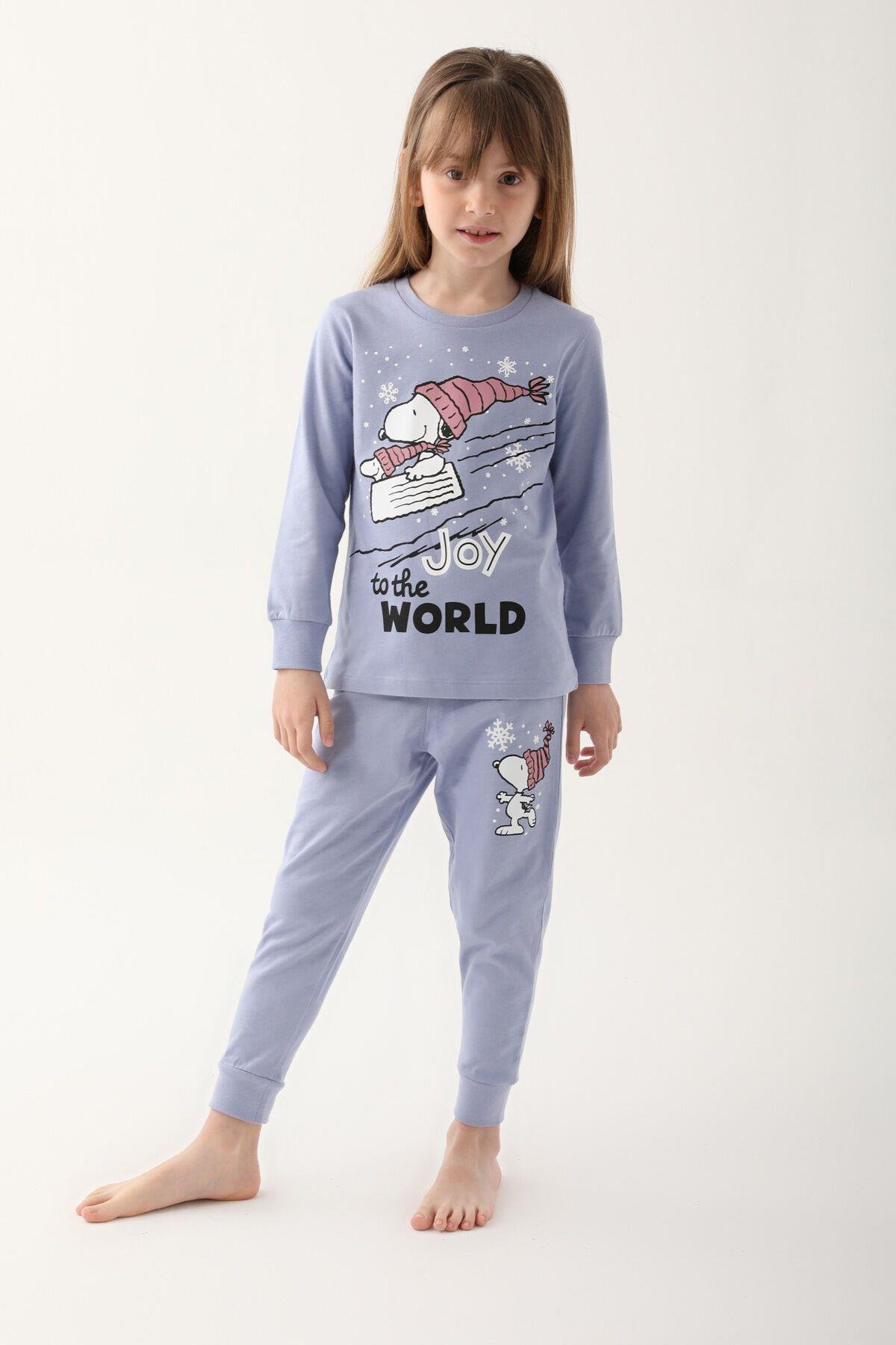 Açık Indigo Kız Çocuk Uzun Kol Pijama Takım