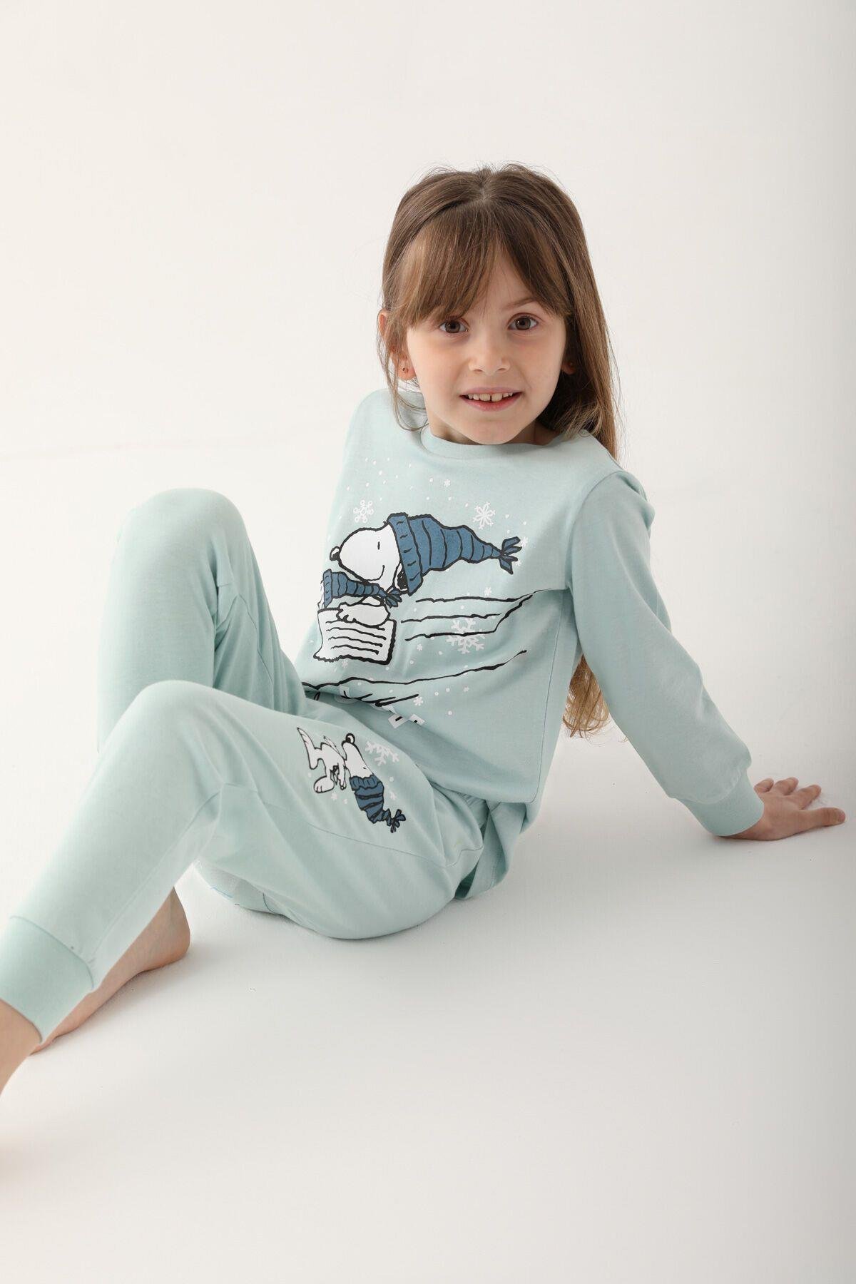 Açık Indigo Kız Çocuk Uzun Kol Pijama Takım