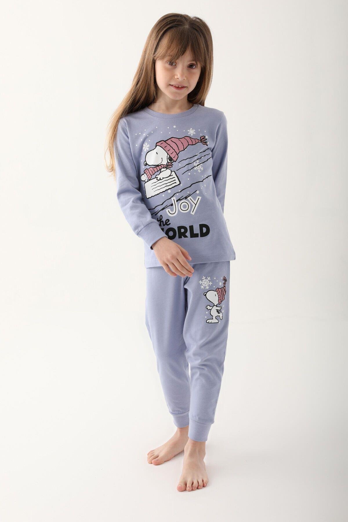 Açık Indigo Kız Çocuk Uzun Kol Pijama Takım