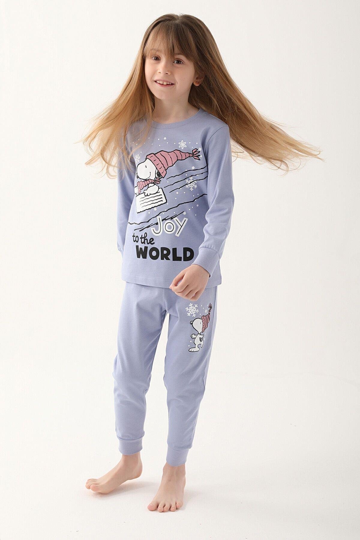 Açık Indigo Kız Çocuk Uzun Kol Pijama Takım