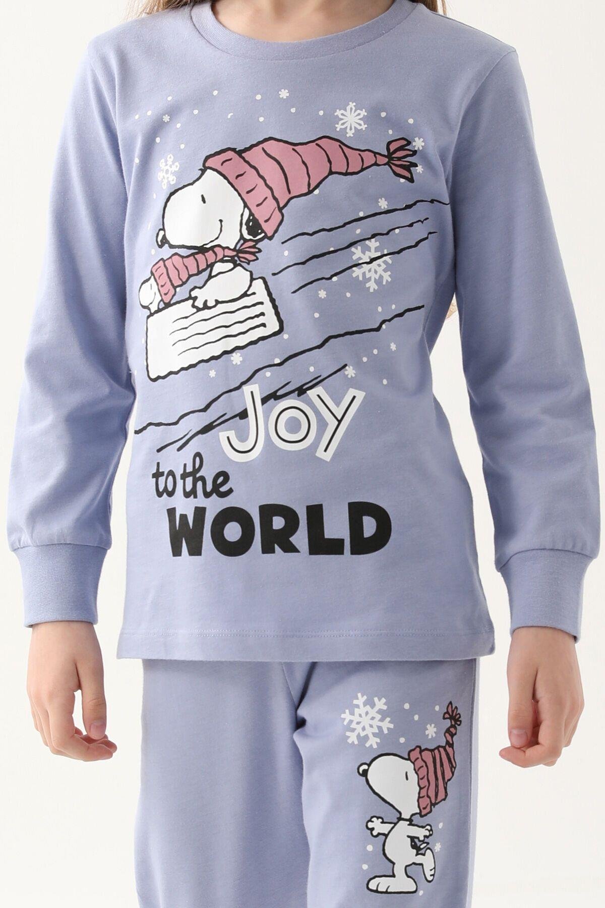 Açık Indigo Kız Çocuk Uzun Kol Pijama Takım