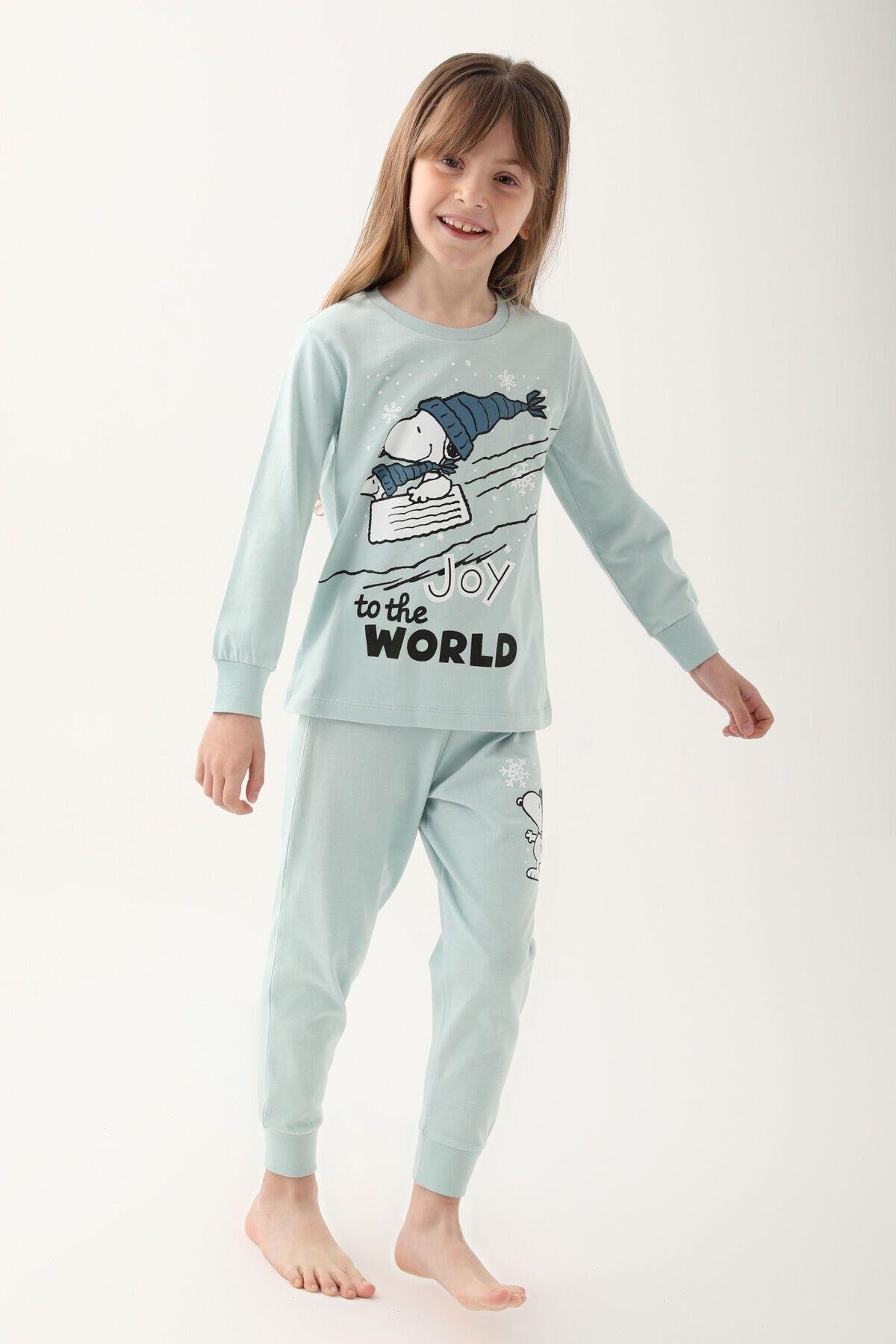 Açık Indigo Kız Çocuk Uzun Kol Pijama Takım
