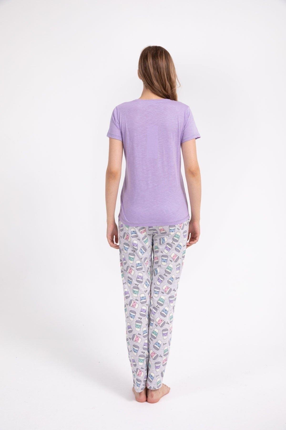 Büyük Beden Kadın Pijama Lila Renk Takım Süprem Kumaş