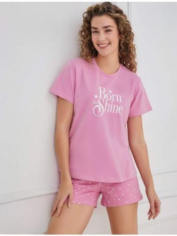 Compact Penye Kısa Kollu Kadın Pembe Şortlu Pijama Takımı