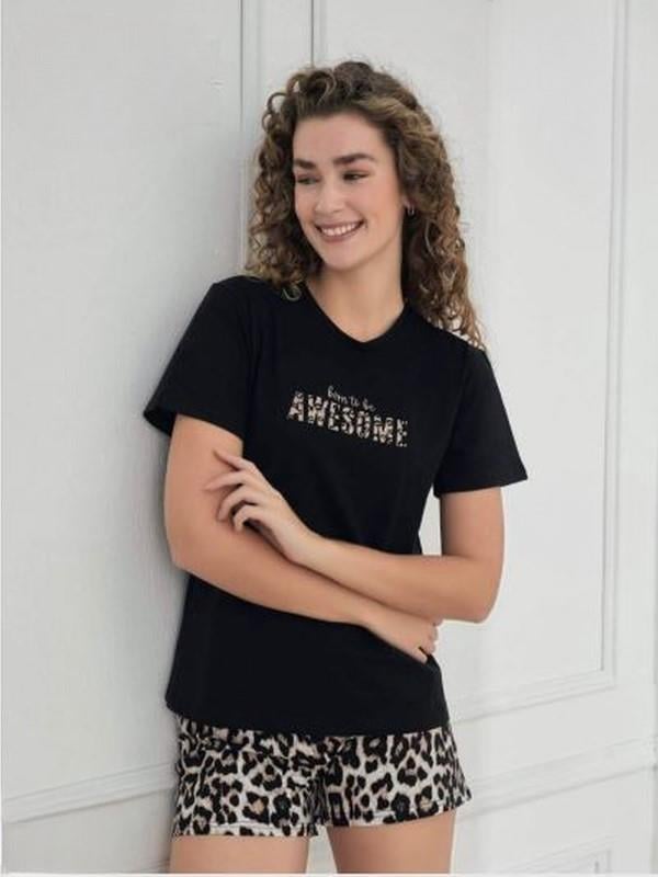 Compact Penye Kısa Kollu Kadın Siyah Şortlu Pijama Takımı