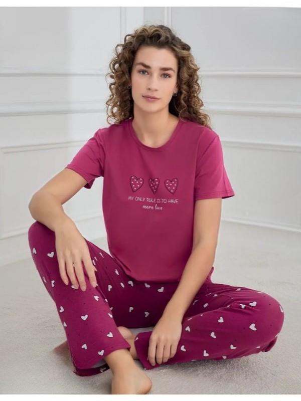 Compact Penye Kısa Kollu Mürdüm Kadın Pijama Takımı