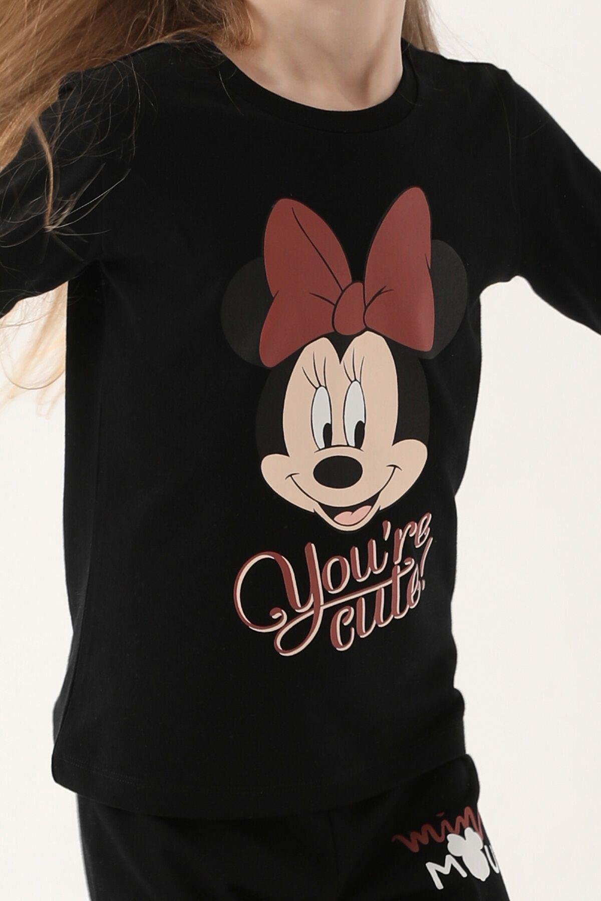 Disney Kız Çocuk Siyah Uzun Kol Pijama Takım