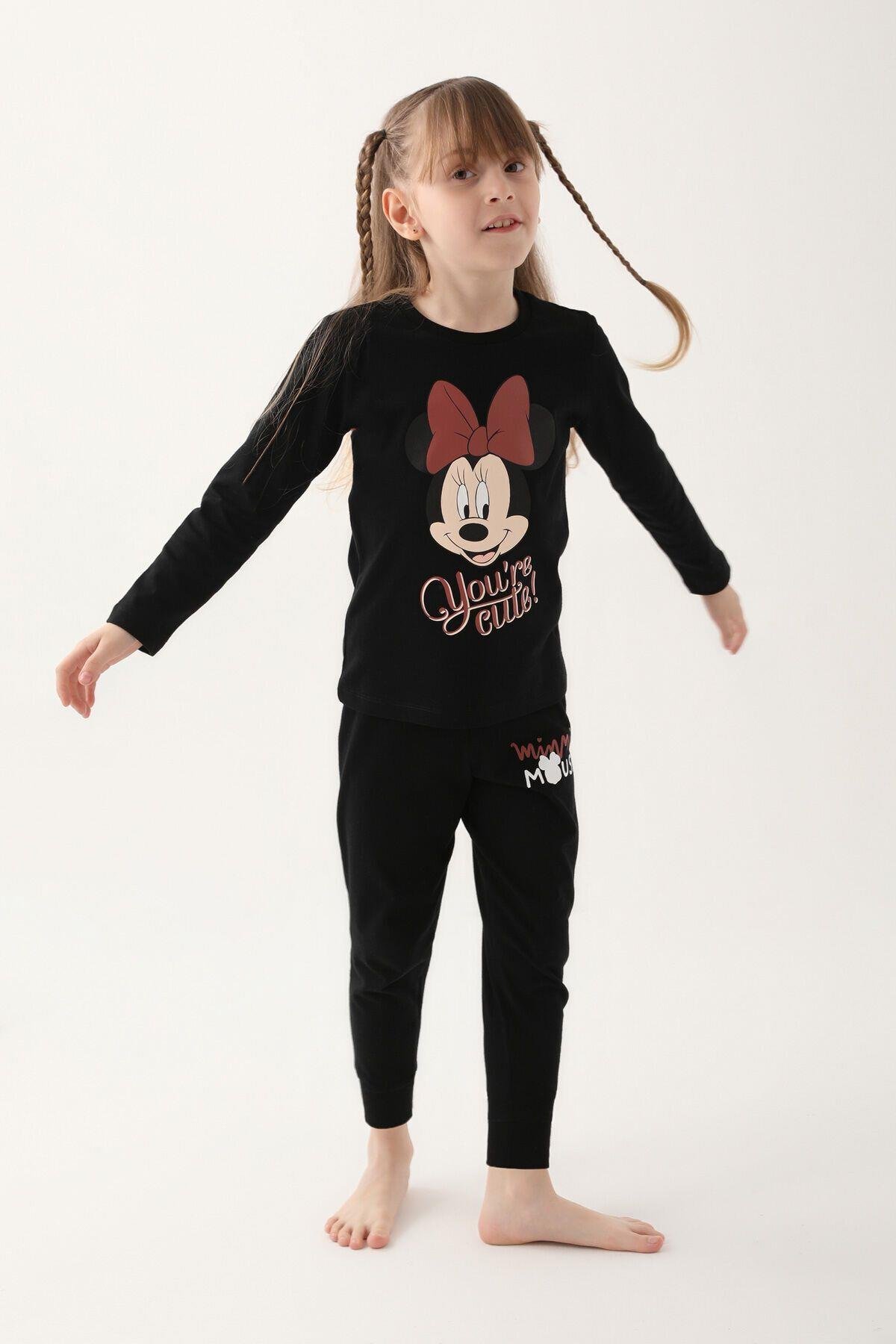 Disney Kız Çocuk Siyah Uzun Kol Pijama Takım