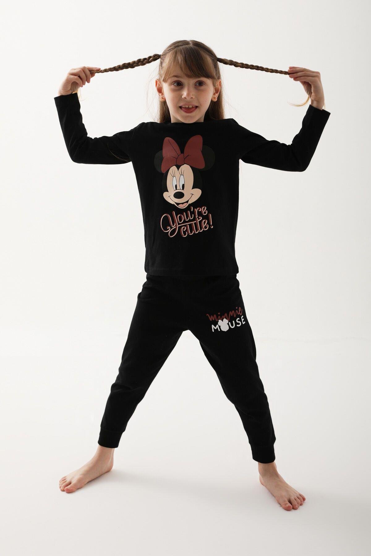 Disney Kız Çocuk Siyah Uzun Kol Pijama Takım