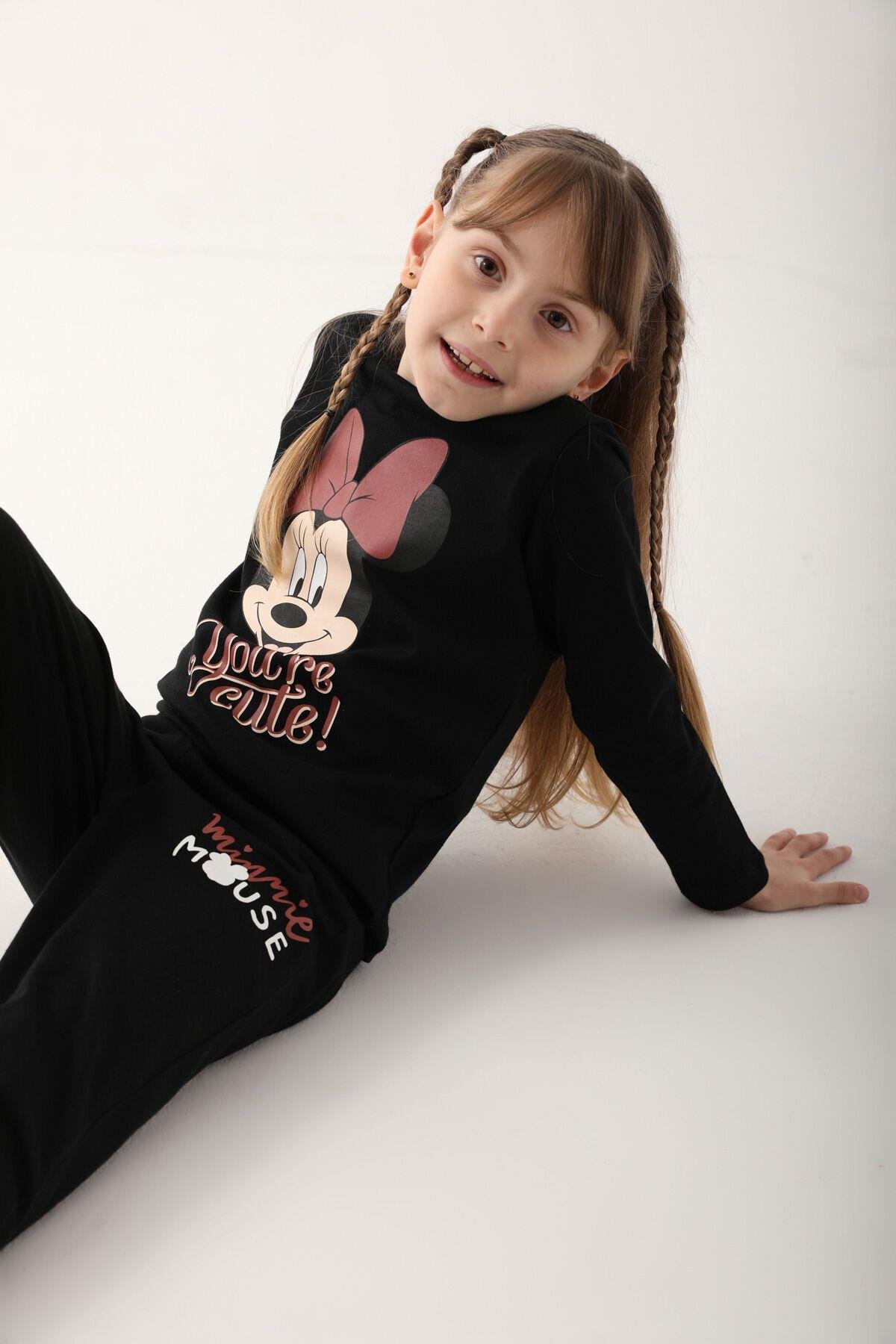 Disney Kız Çocuk Siyah Uzun Kol Pijama Takım