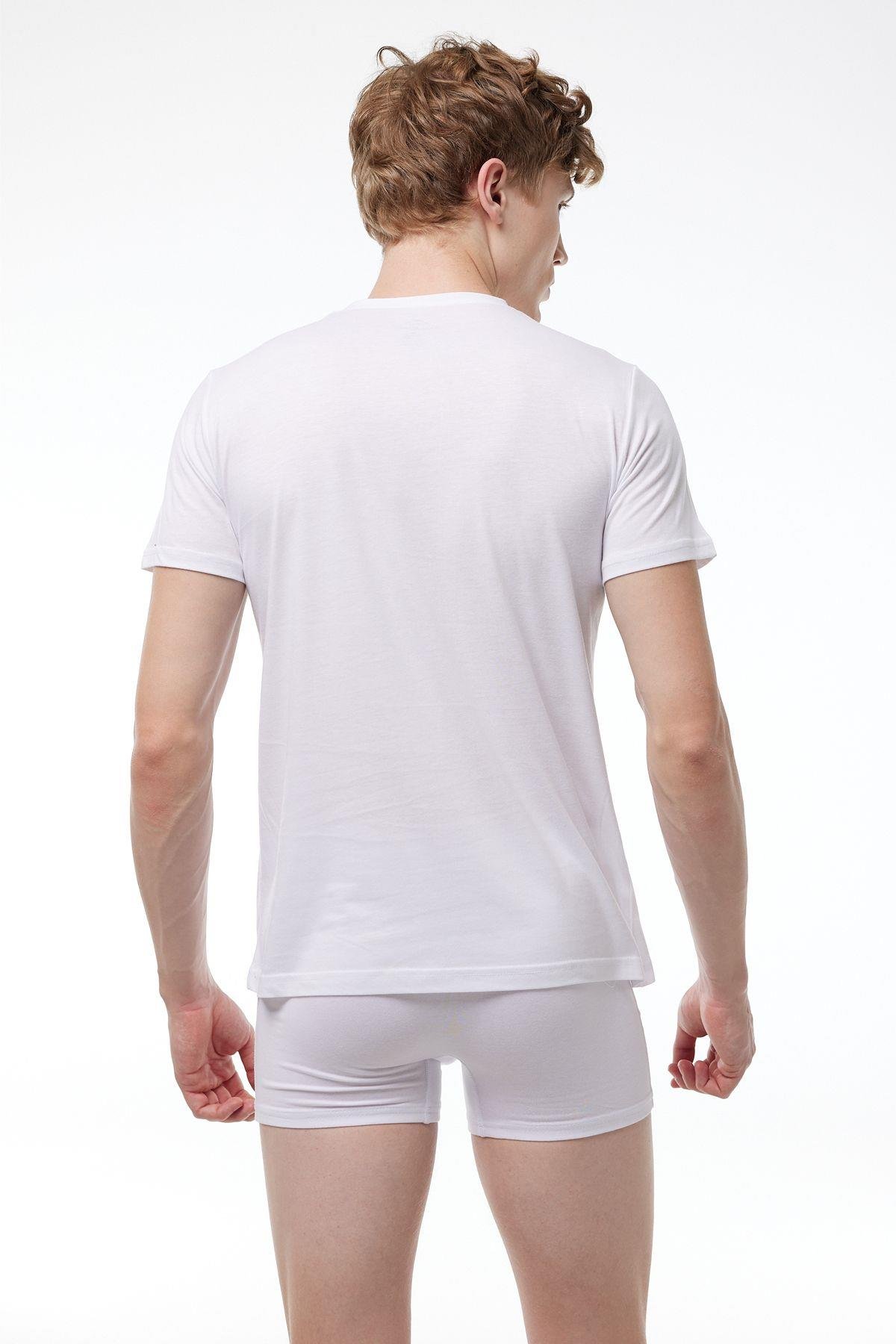 Erkek Beyaz Basic Yuvarlak Yaka Ince Modal T-shirt 084