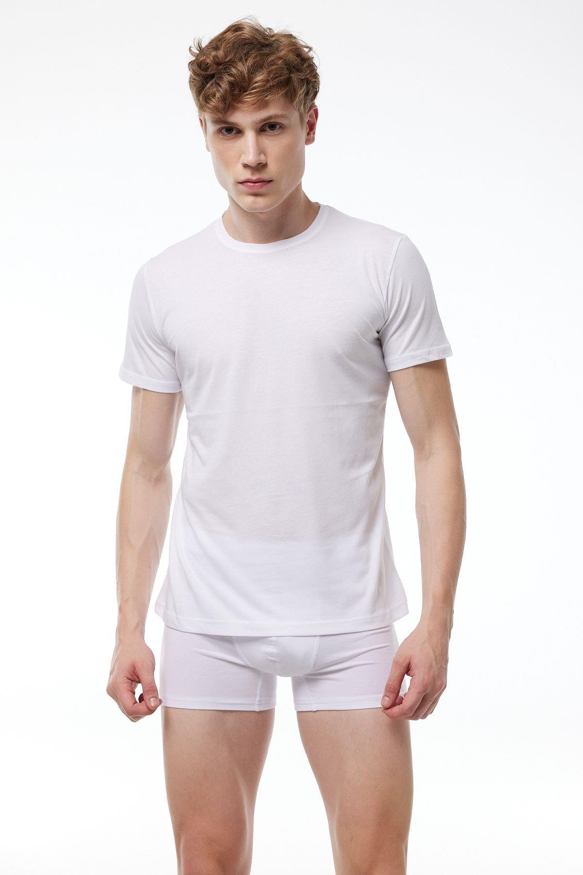 Erkek Beyaz Basic Yuvarlak Yaka Ince Modal T-shirt 084