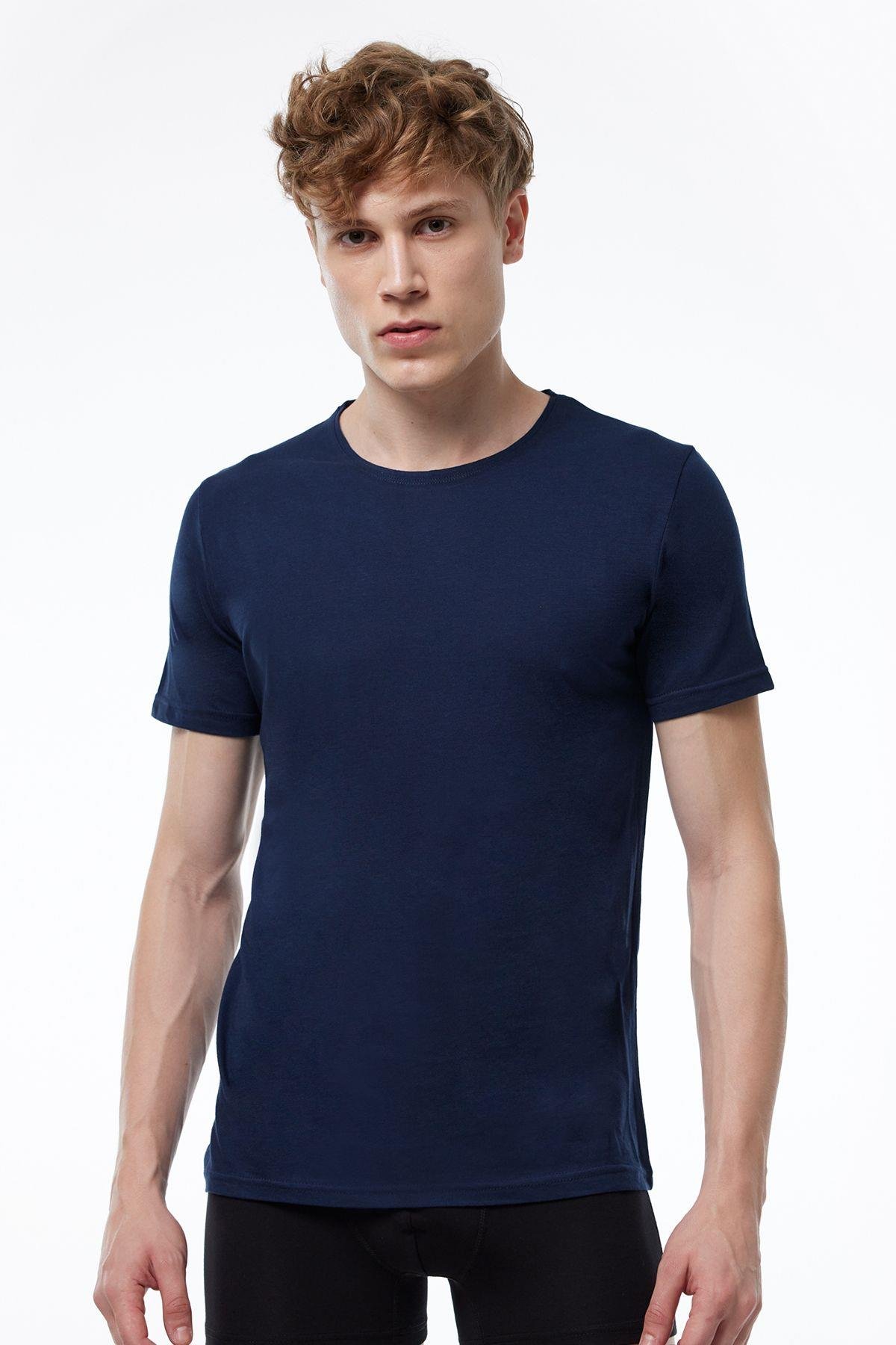 Erkek Beyaz Basic Yuvarlak Yaka Ince Modal T-shirt 084