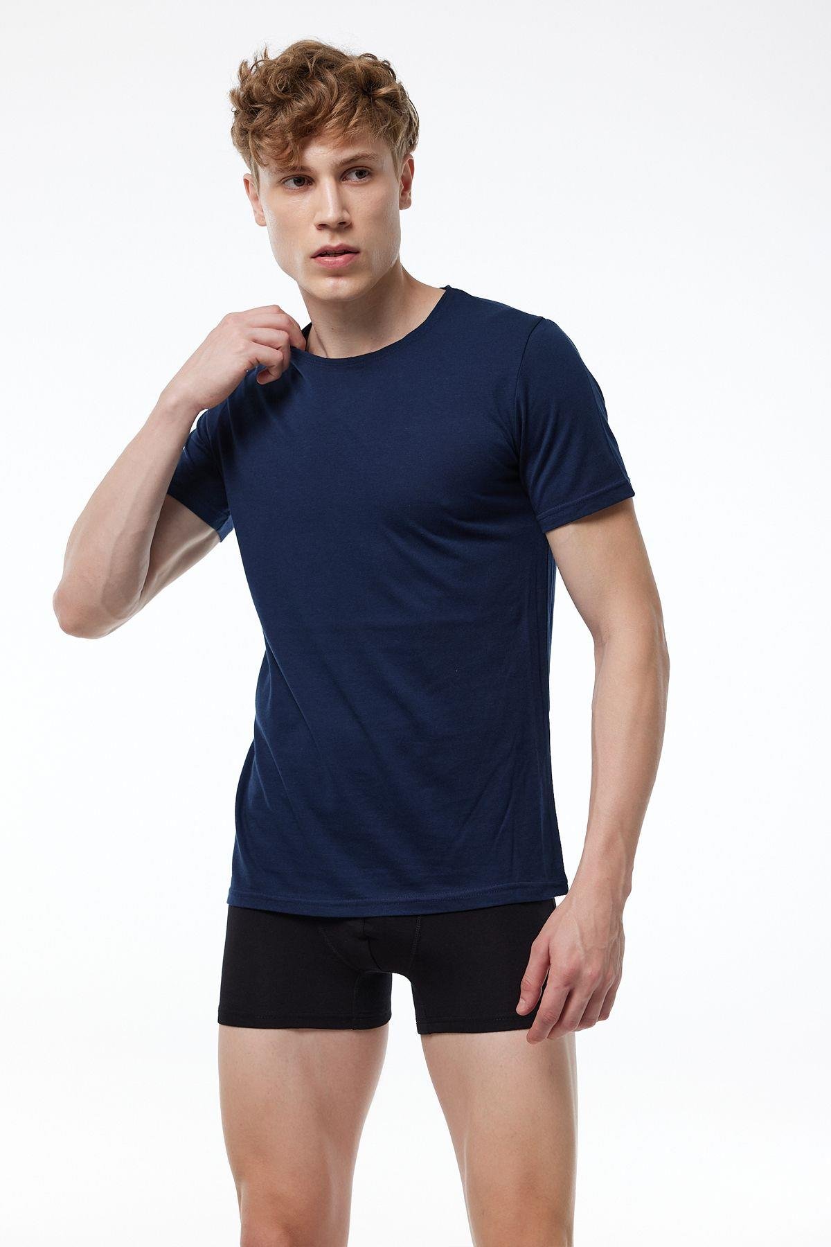Erkek Beyaz Basic Yuvarlak Yaka Ince Modal T-shirt 084