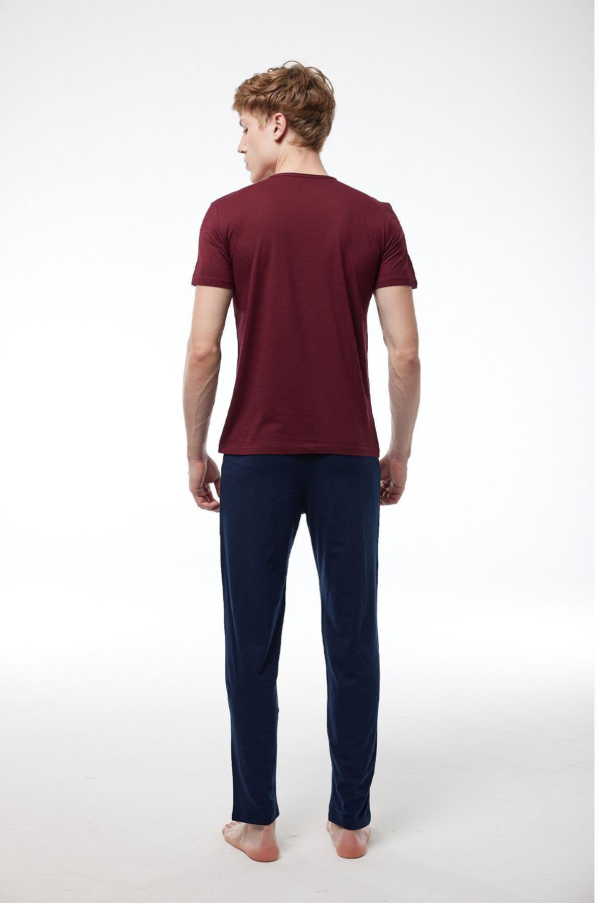 Erkek Bordo 2 Li Takım Düğmeli Yazlık Pijama Takımı 6020