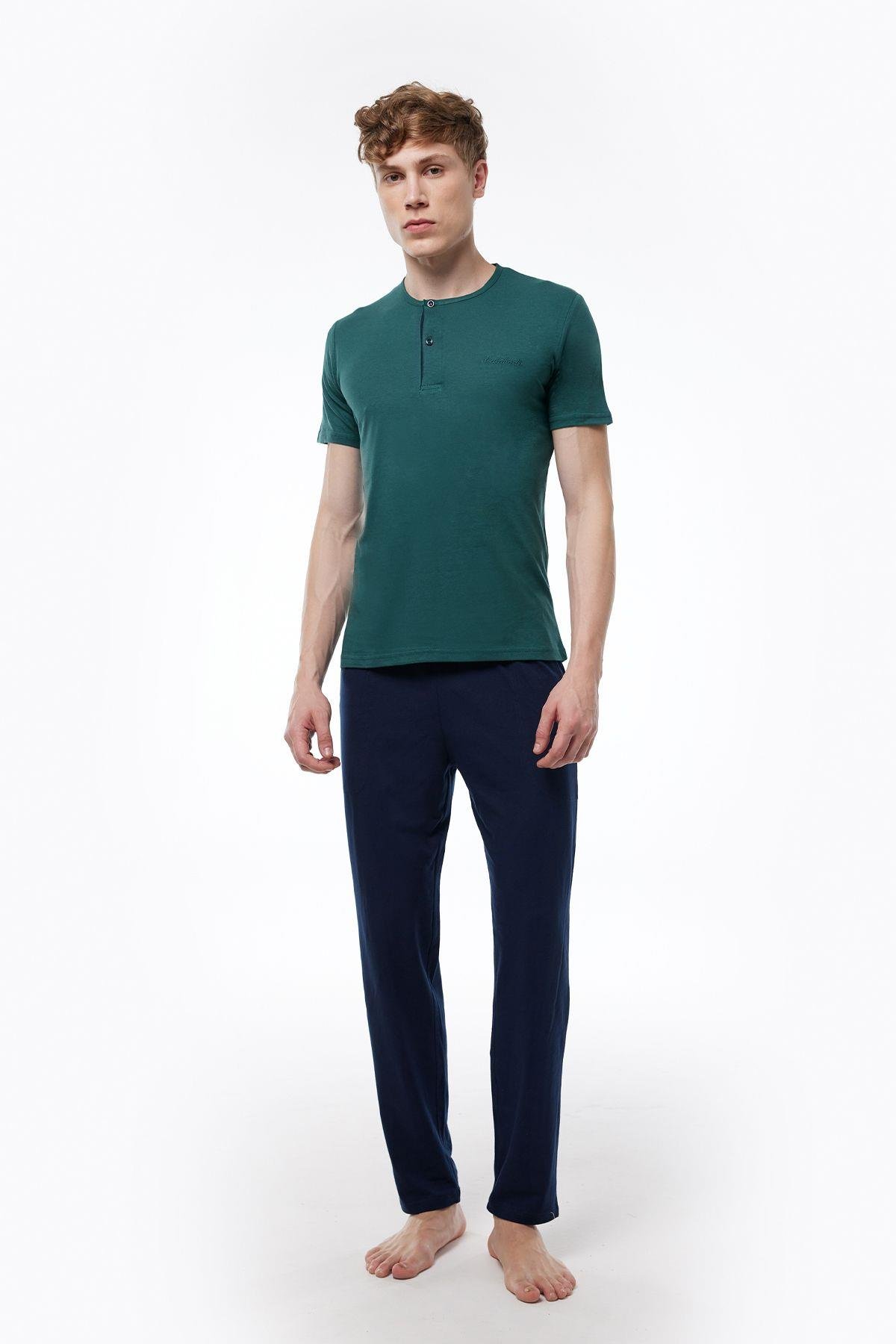 Erkek Bordo 2 Li Takım Düğmeli Yazlık Pijama Takımı 6020