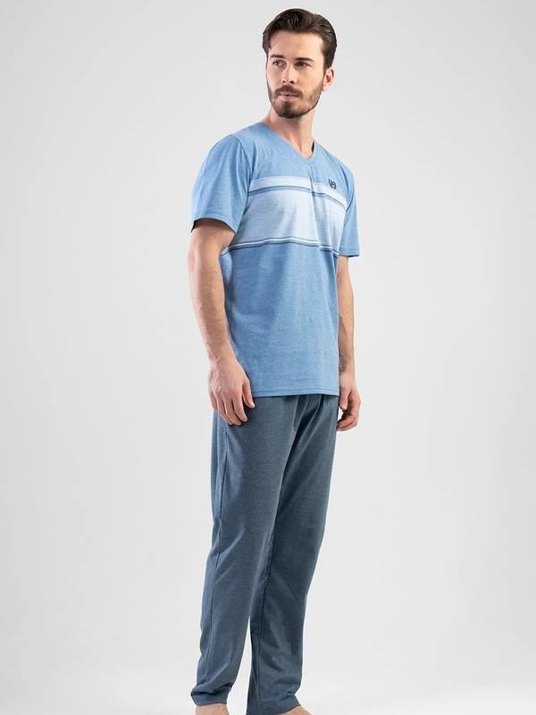 Erkek Büyük Beden V Yaka Kısa Kol Pijama Takım