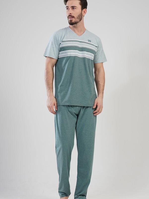 Erkek Büyük Beden V Yaka Kısa Kol Pijama Takım