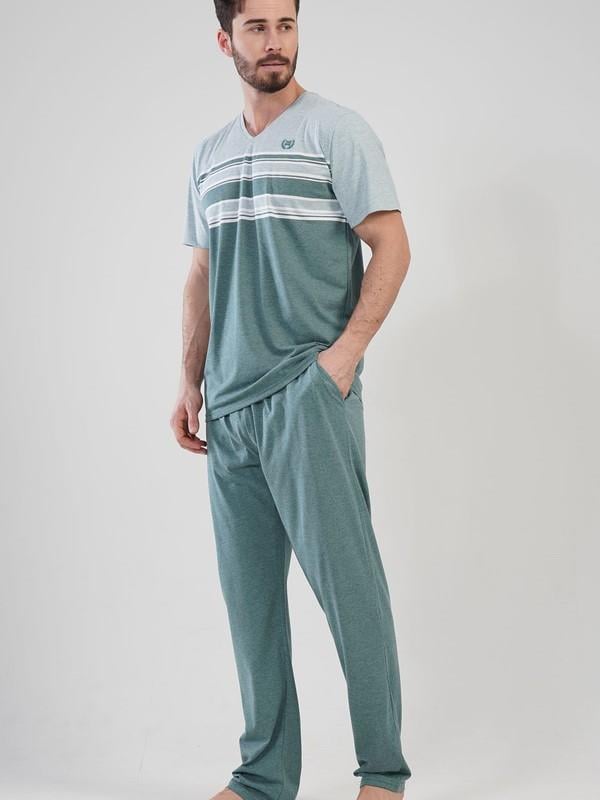 Erkek Büyük Beden V Yaka Kısa Kol Pijama Takım