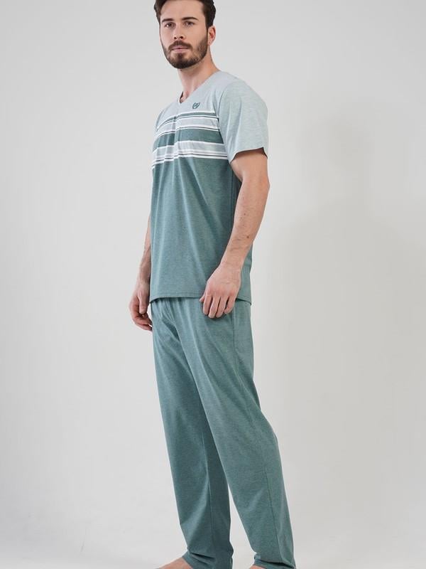 Erkek Büyük Beden V Yaka Kısa Kol Pijama Takım