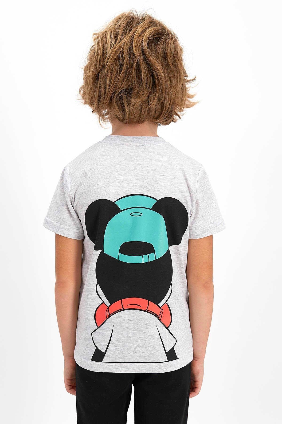 Erkek Çocuk Gri Mickey Mouse Lisanslı Karmelanj Bermuda Takım