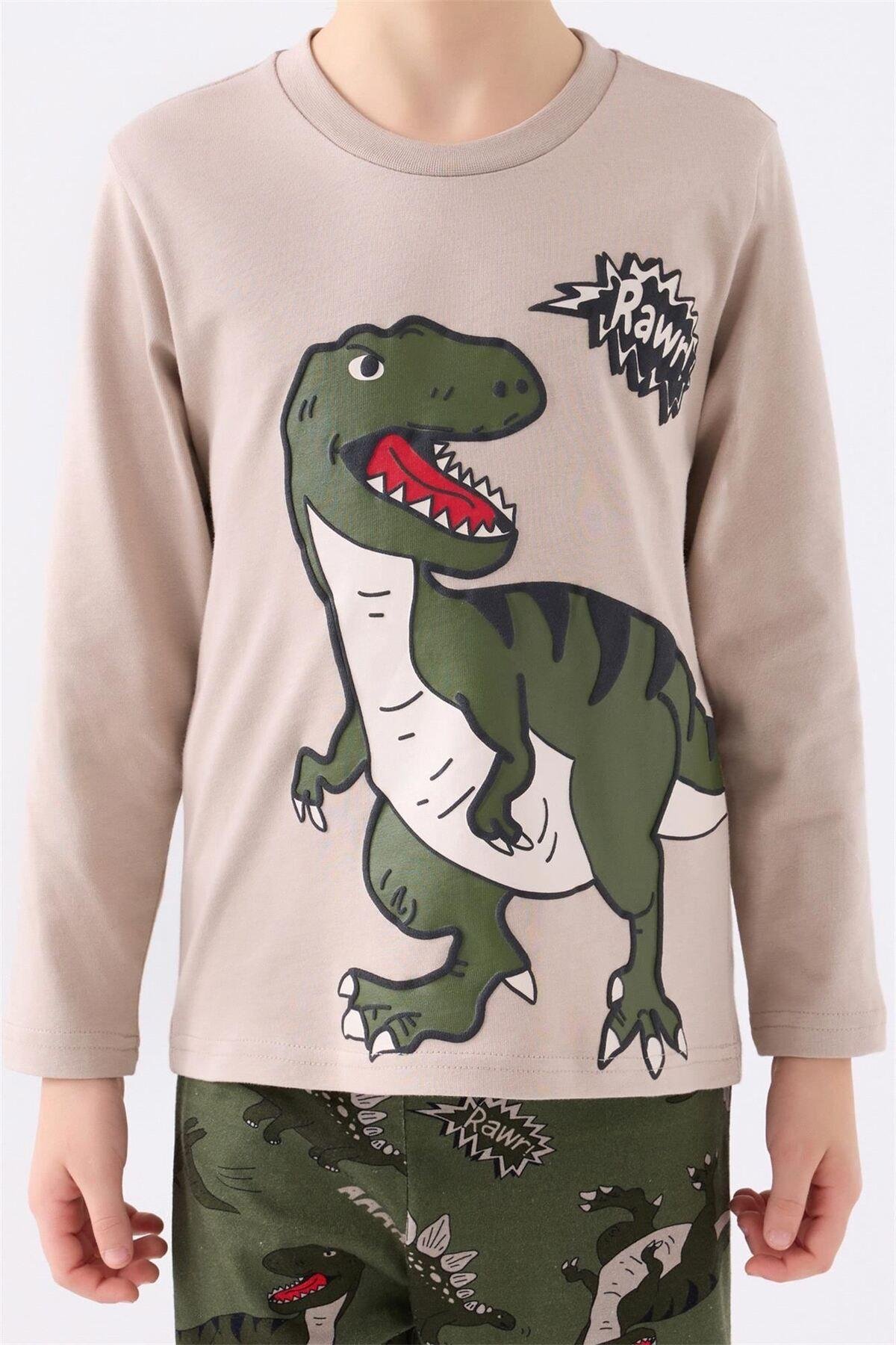 Erkek Çocuk Kahverengi Uzun Kol Pijama Takım