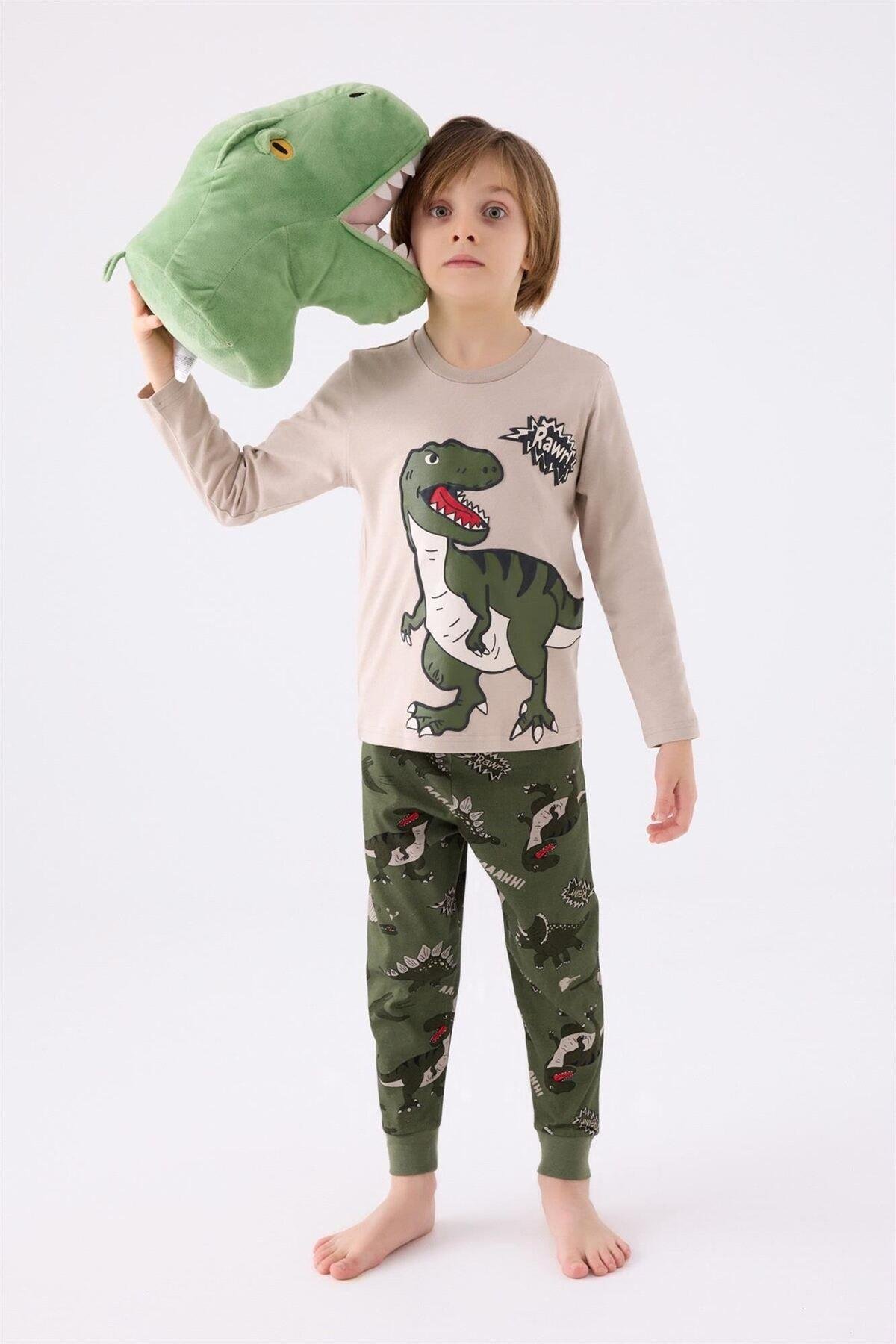 Erkek Çocuk Kahverengi Uzun Kol Pijama Takım