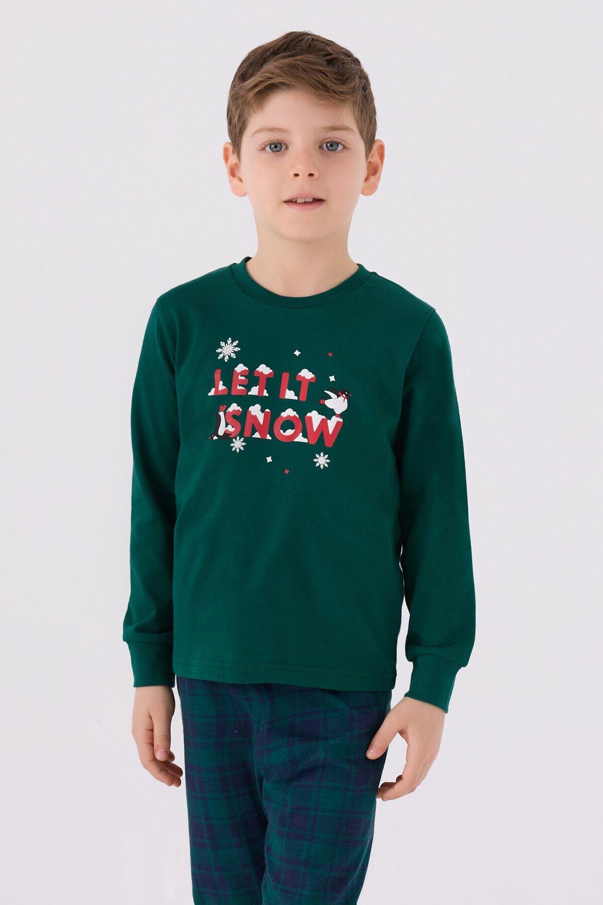 Erkek Çocuk Koyu Yeşil Uzun Kol Pijama Takım