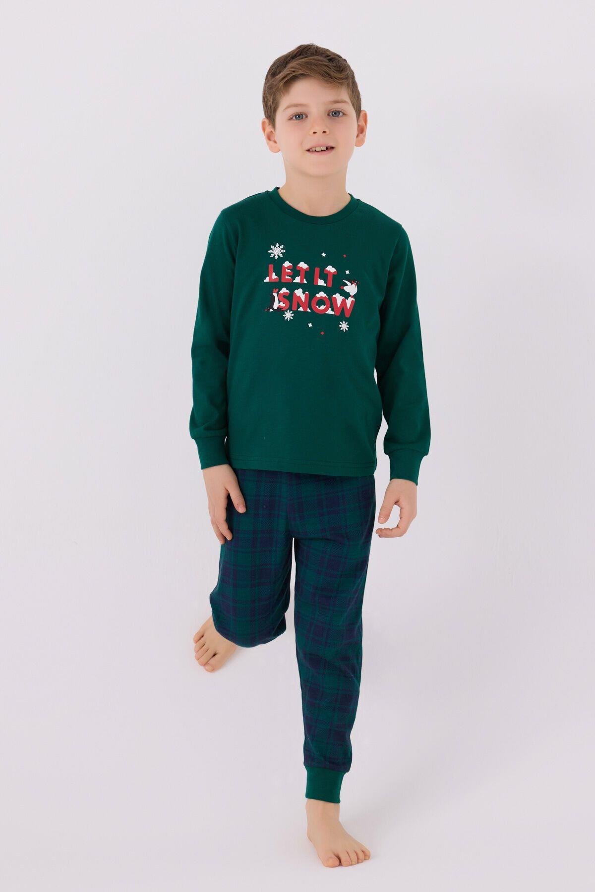 Erkek Çocuk Koyu Yeşil Uzun Kol Pijama Takım