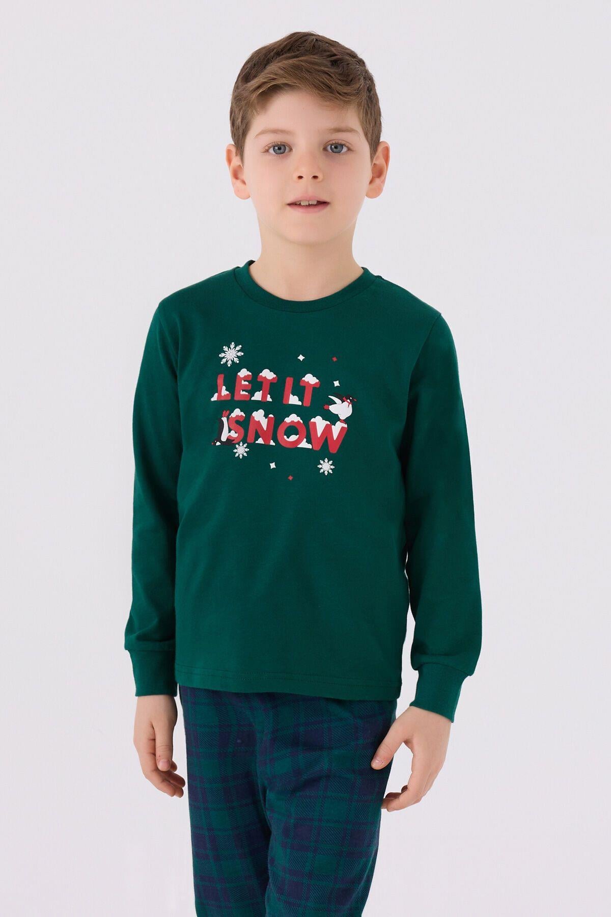 Erkek Çocuk Koyu Yeşil Uzun Kol Pijama Takım