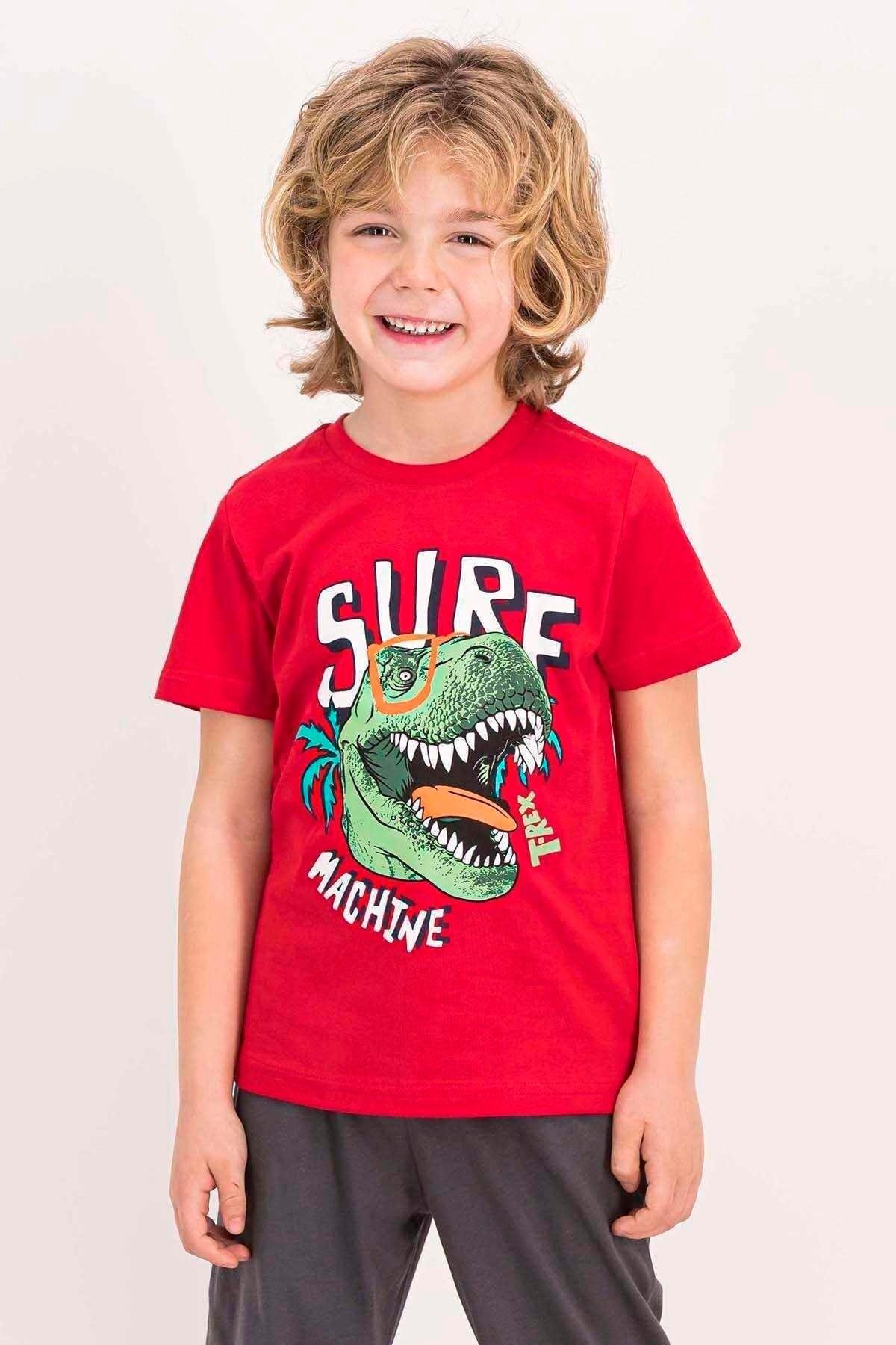 Erkek Çocuk Turkuaz Rolypoly Awesome Mint Kamuflaj Pul Detaylı Kısa Kollu  Pijama Takımı
