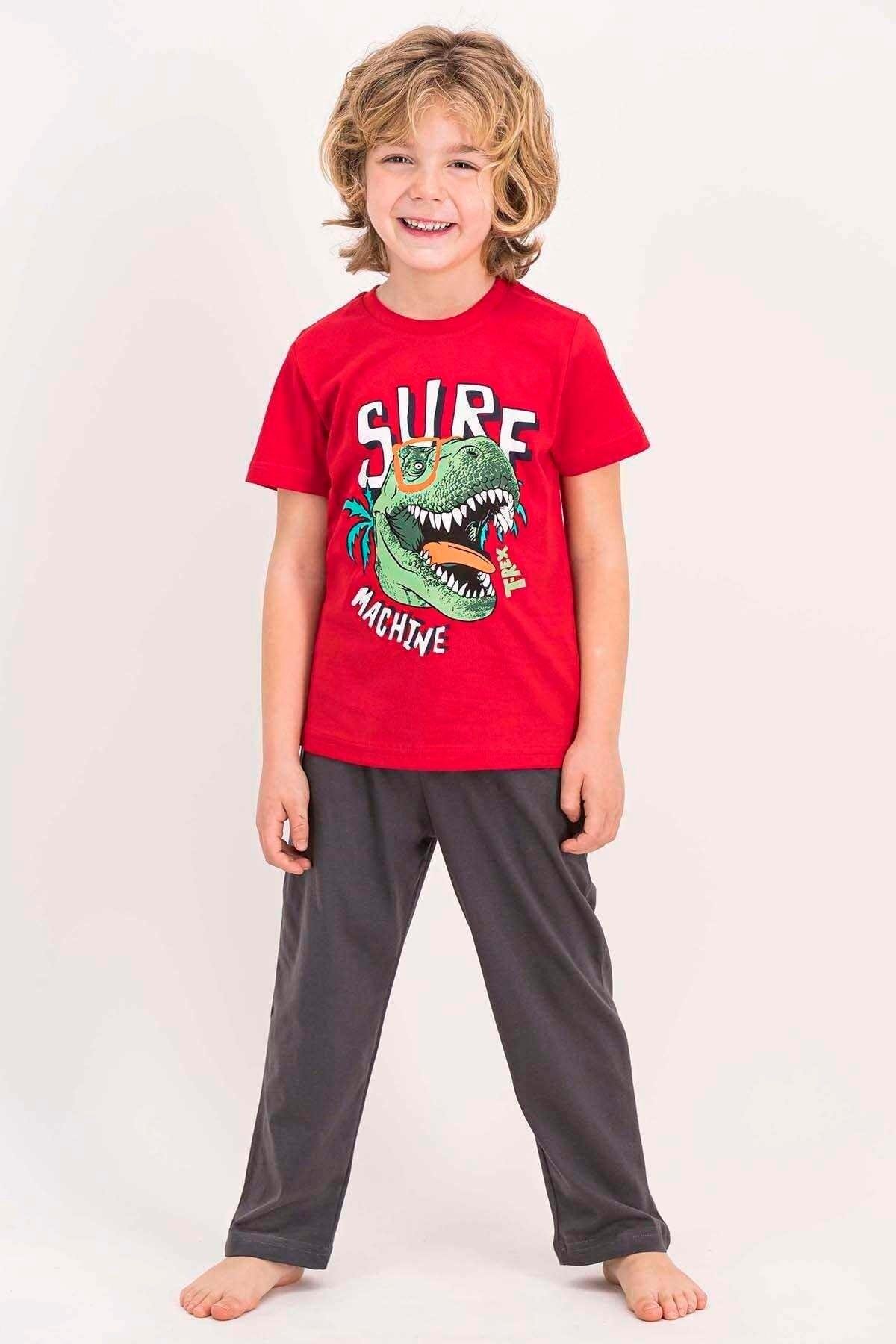Erkek Çocuk Turkuaz Rolypoly Awesome Mint Kamuflaj Pul Detaylı Kısa Kollu  Pijama Takımı