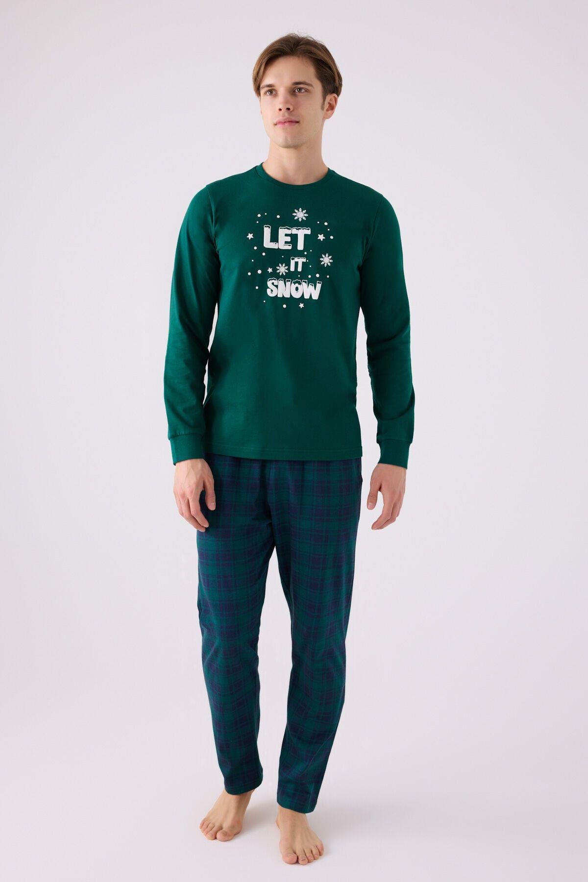 Erkek Koyu Yeşil Uzun Kol Pijama Takım