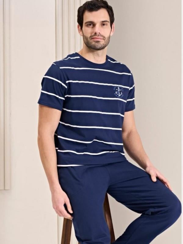 Erkek Sıfır Yaka Kısa Kollu Pijama Takımı