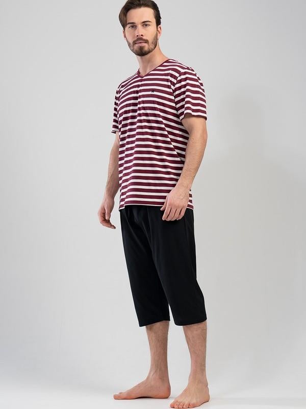 Erkek V Yaka Kısa Kol Kaprili Pijama Takım