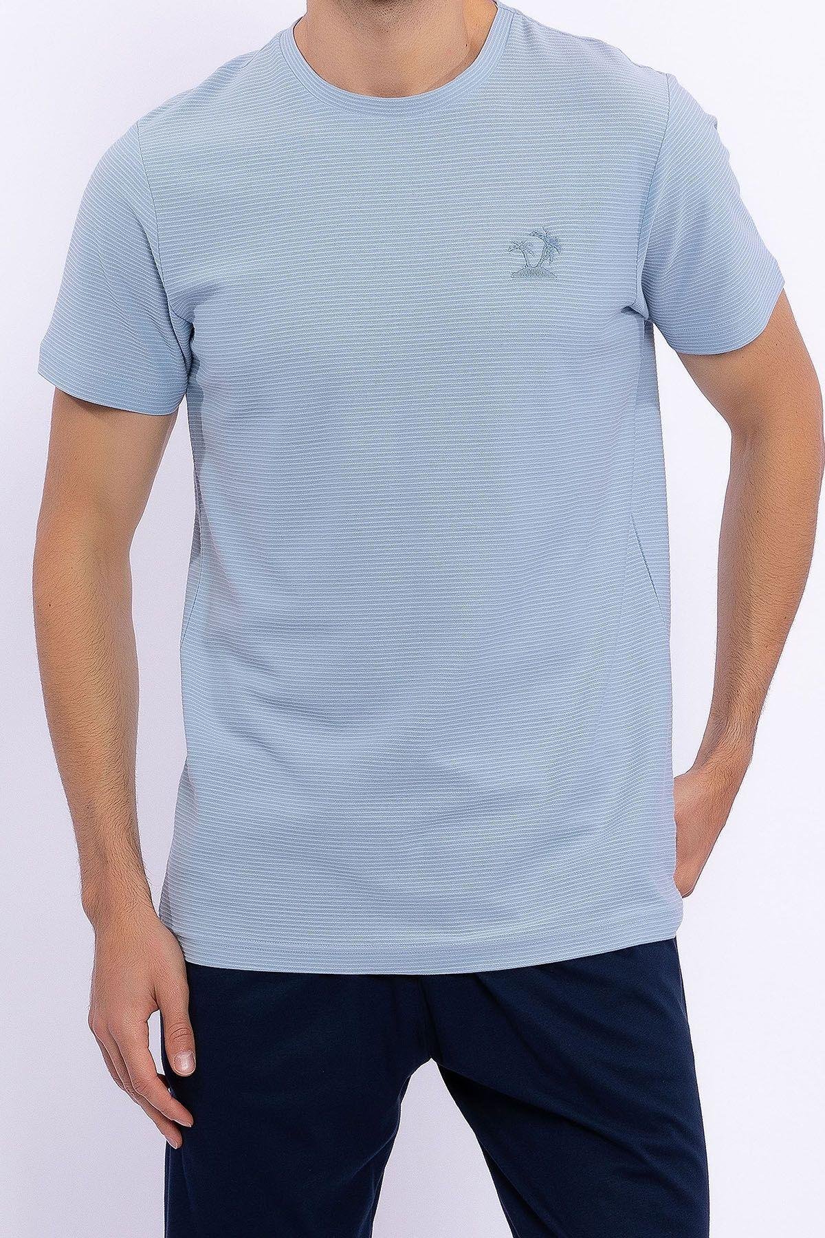 Gök Mavi Erkek Slim Fit Bermuda Takım
