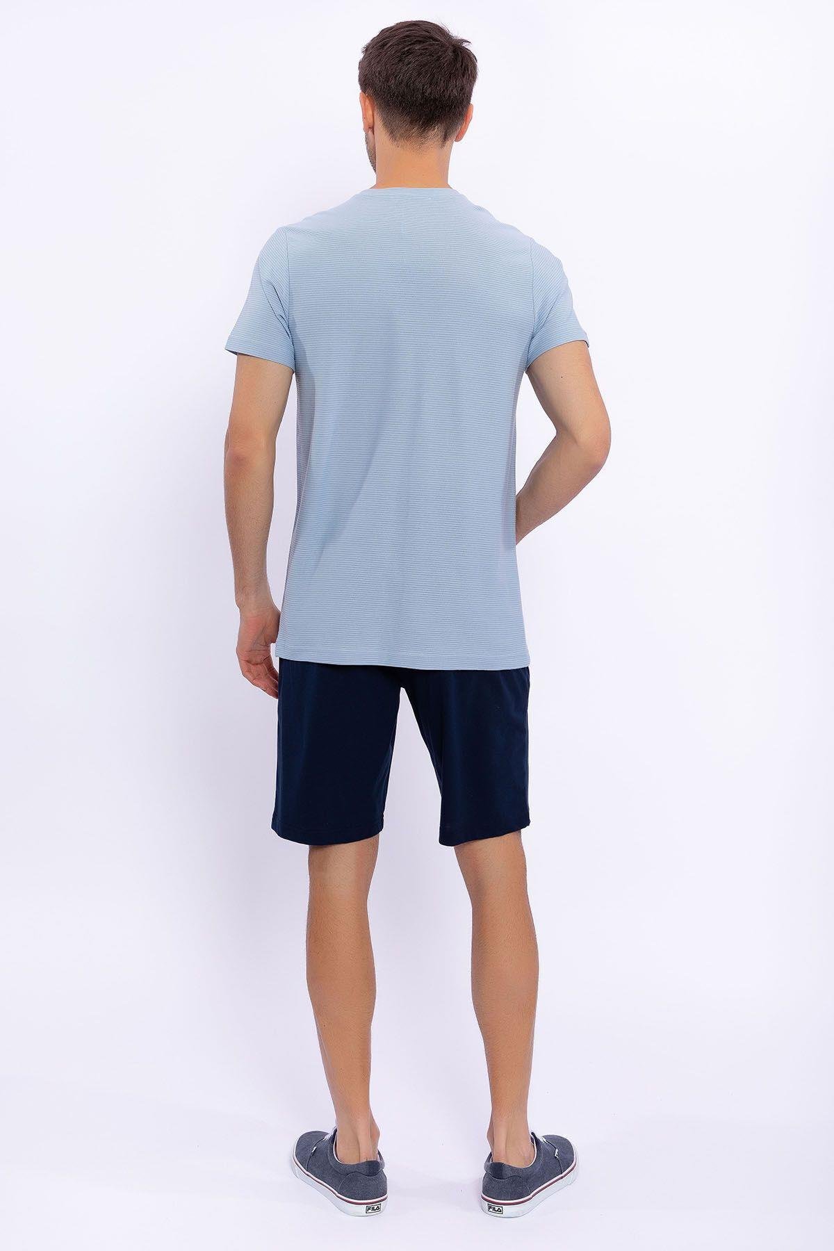 Gök Mavi Erkek Slim Fit Bermuda Takım