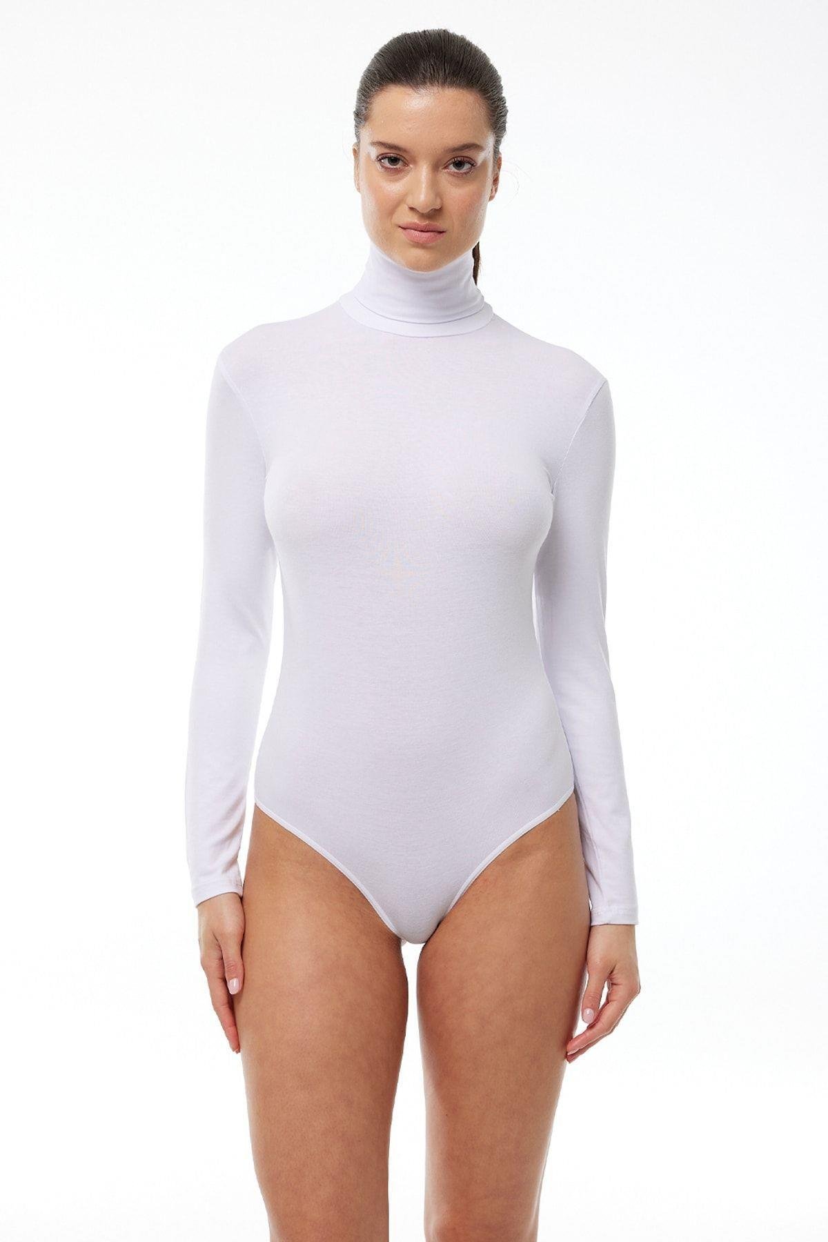 Kadın Beyaz Tam Balıkçı Yaka Kancalı Modal Body 136