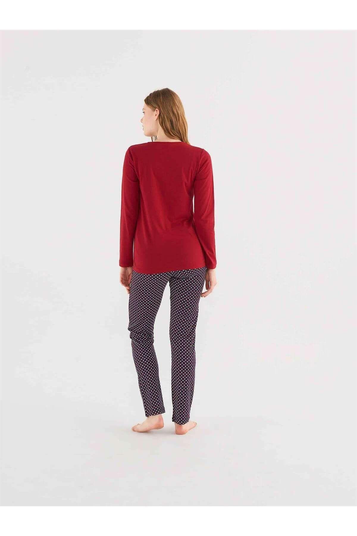 Kadın Bordo Patlı Pijama Takım