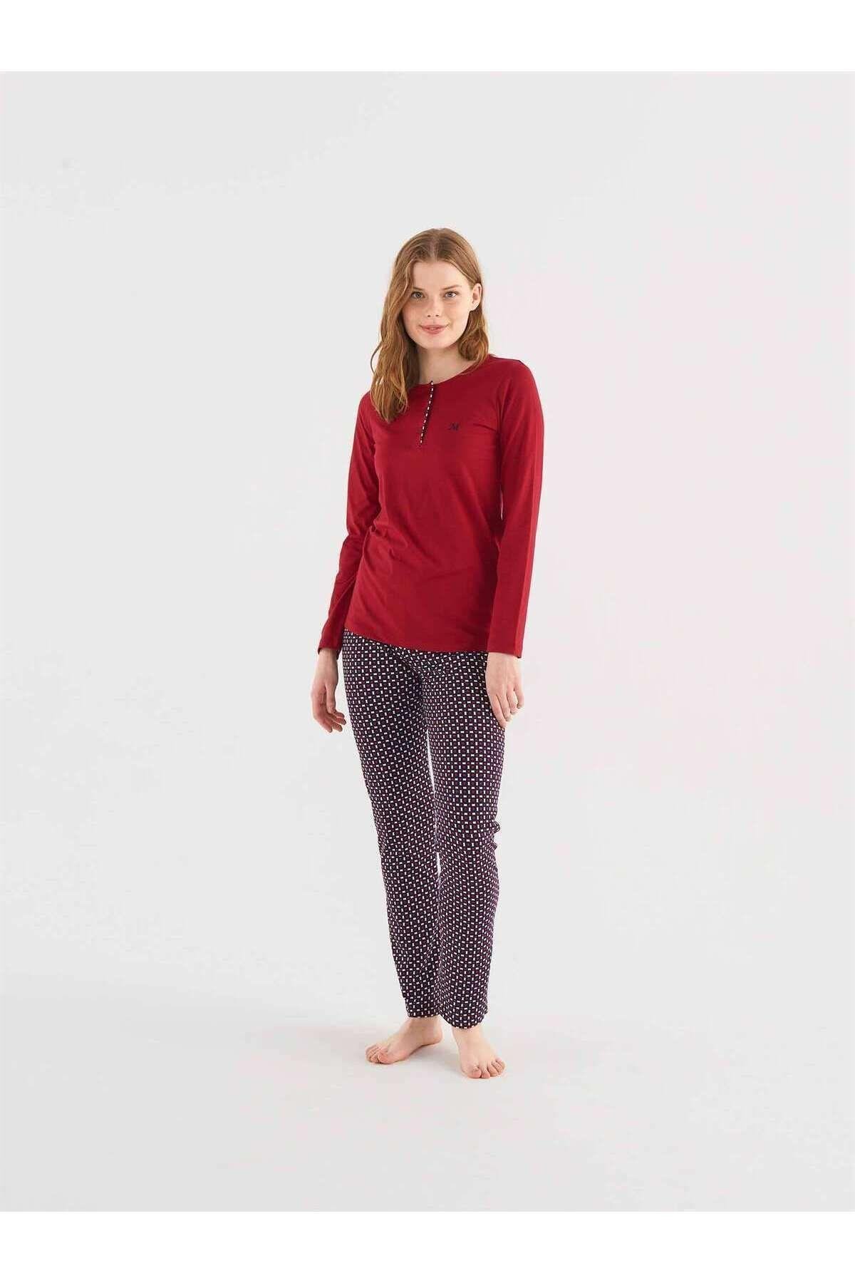 Kadın Bordo Patlı Pijama Takım