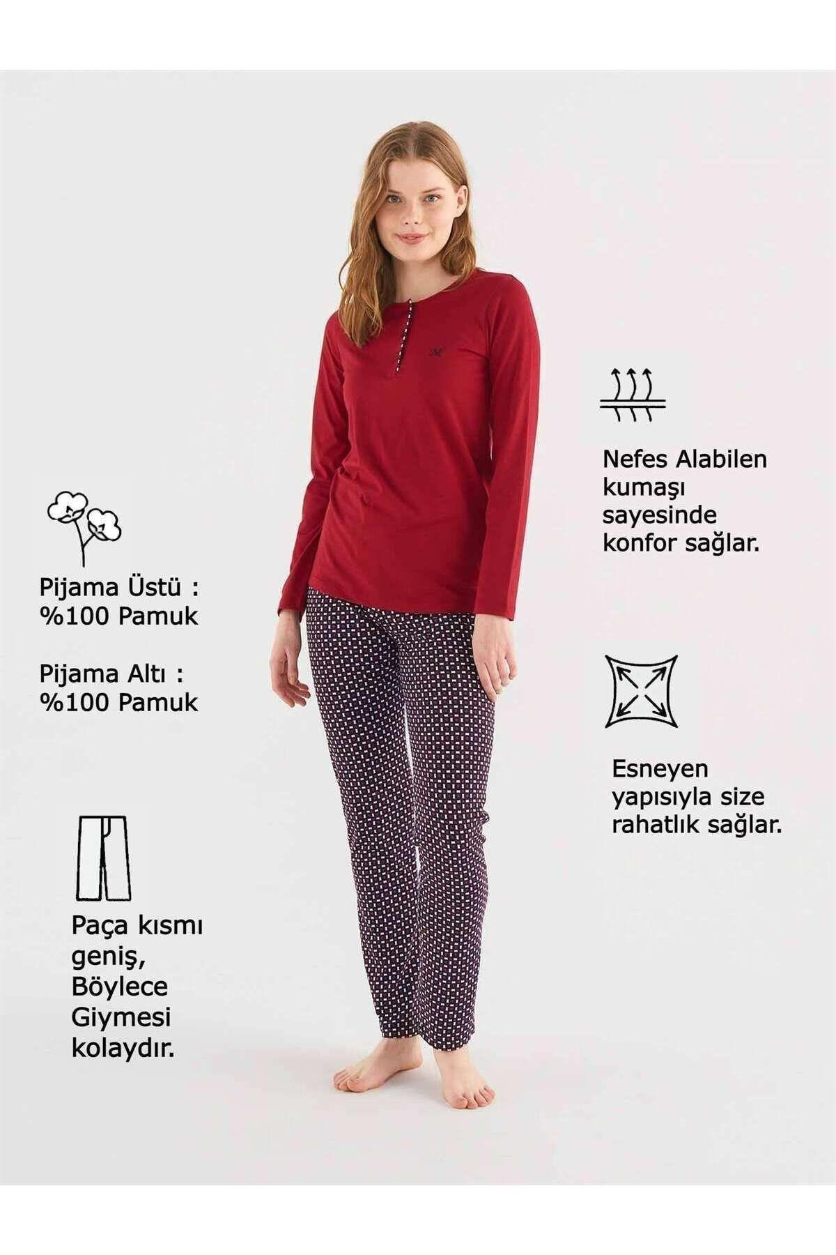 Kadın Bordo Patlı Pijama Takım