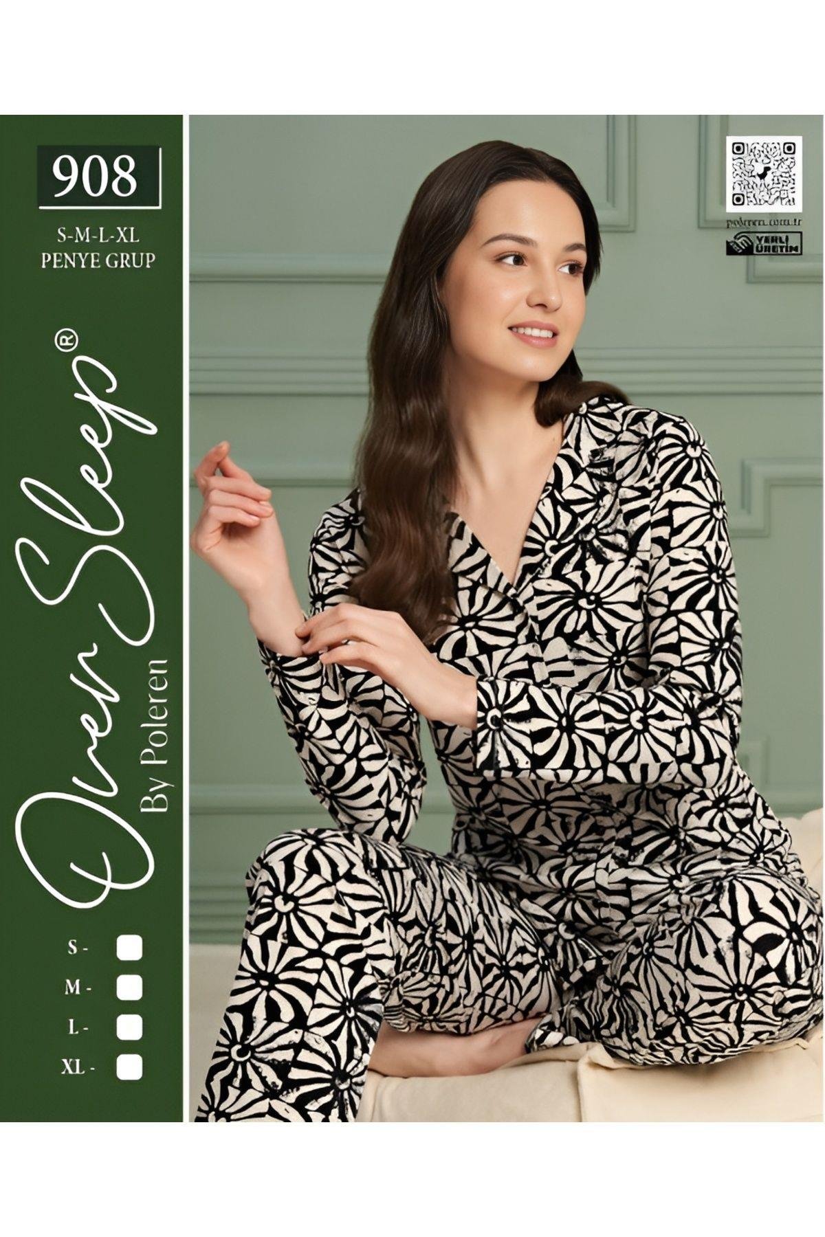 Kadın Over Sleep Uzun Kollu Poleren Pijama Takımı