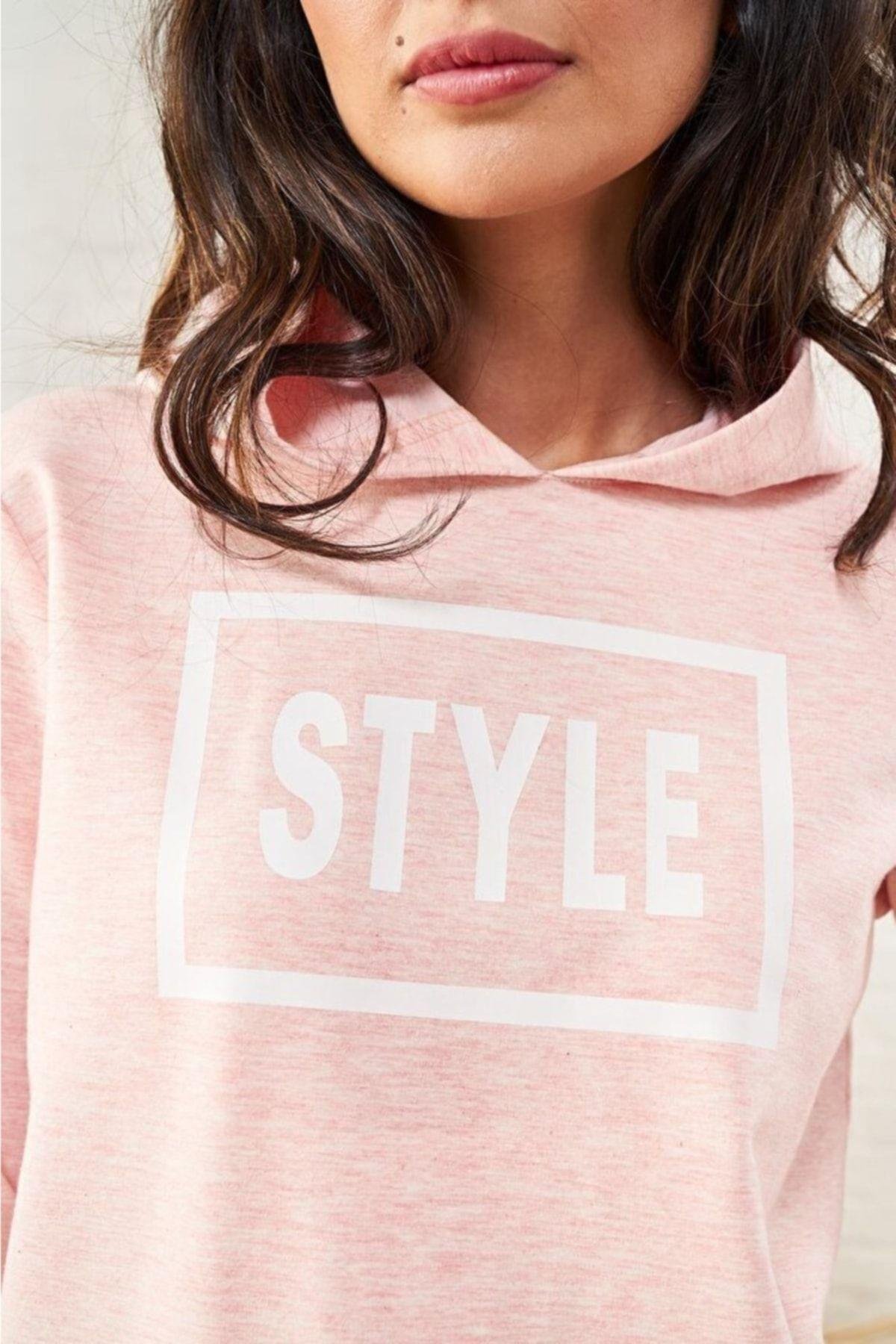 Kadın Style Baskılı Kapüşonlu Eşofman Takım 22455