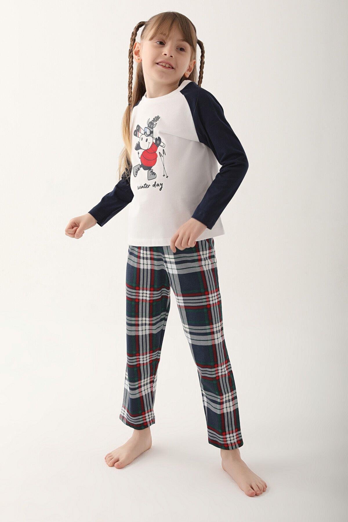 Kız Çocuk Krem Uzun Kol Pijama Takım