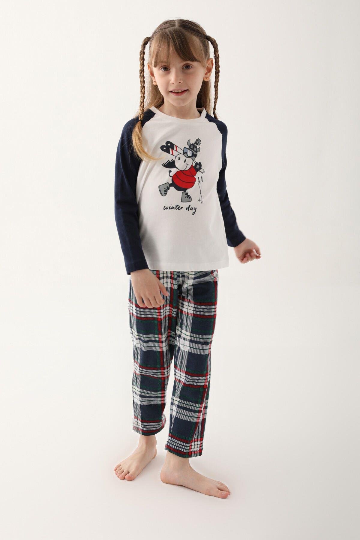 Kız Çocuk Krem Uzun Kol Pijama Takım