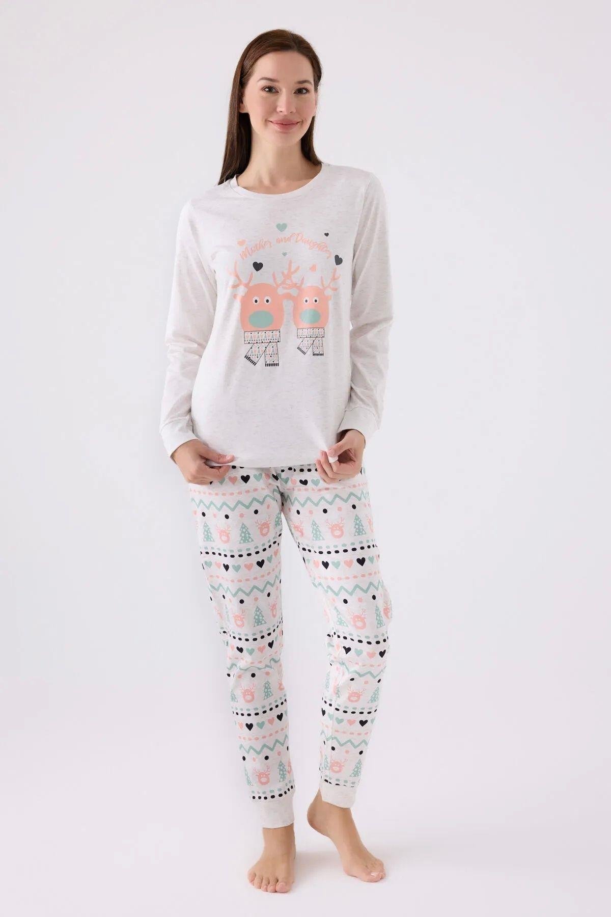 Kız Çocuk Krem Uzun Kol Pijama Takım