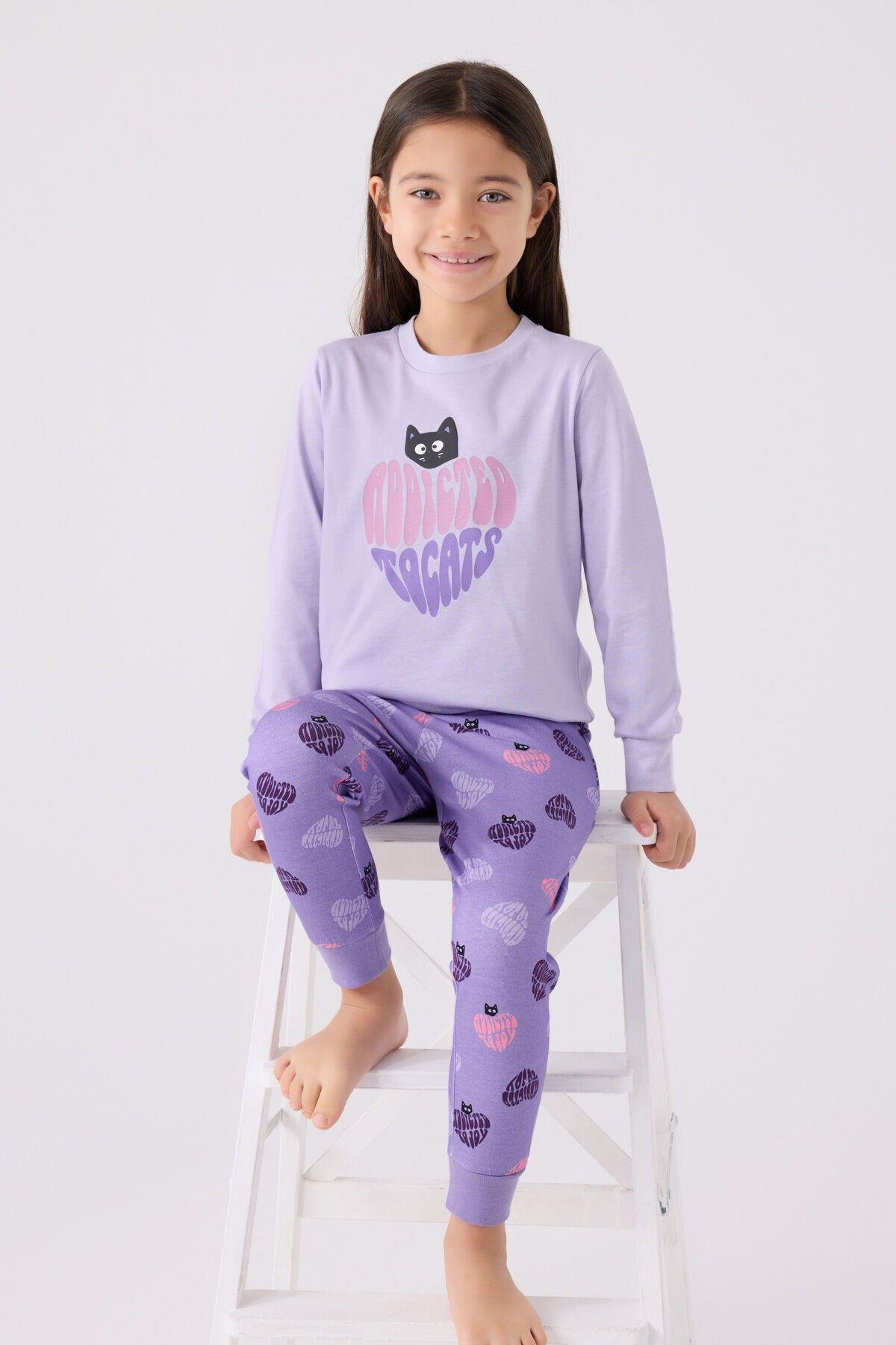 Kız Çocuk Mor Uzun Kol Pijama Takım